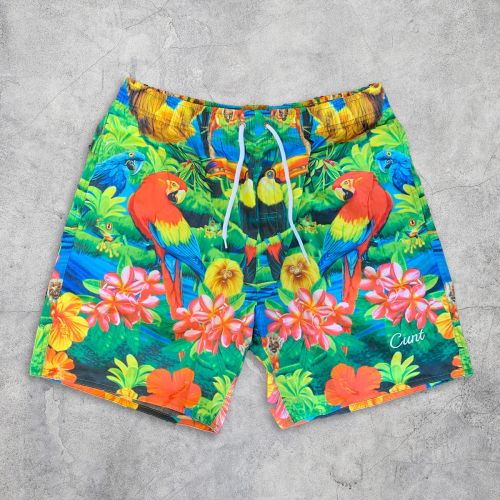 TROPICAL EMBROIDERED BEACH SHORTS