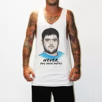 NEVER DOG YOUR MATES WHITE SINGLET