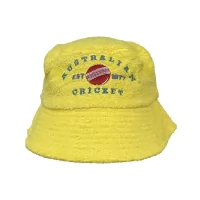 VINTAGE AUSTRALIAN CRICKET YELLOW TERRY TOWEL BUCKET HAT