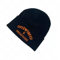 BLACK OVERWORKED BEANIE