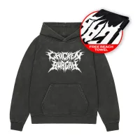 CHICKEN BURGAH VINTAGE BLACK HOODIE + FREE BEACH TOWEL