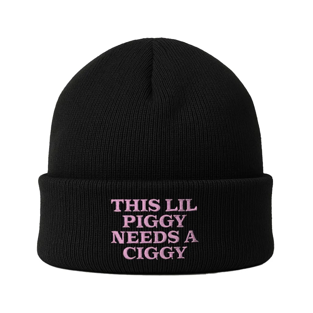 LIL PIGGY NEEDS A CIGGY BLACK BEANIE LIL PIGGY NEEDS A CIGGY BLACK BEANIE