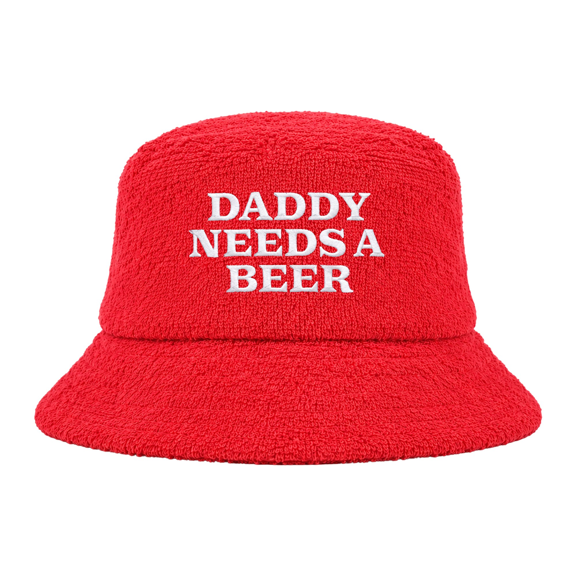 DADDY NEEDS A BEER RED TERRY TOWEL BUCKET HAT