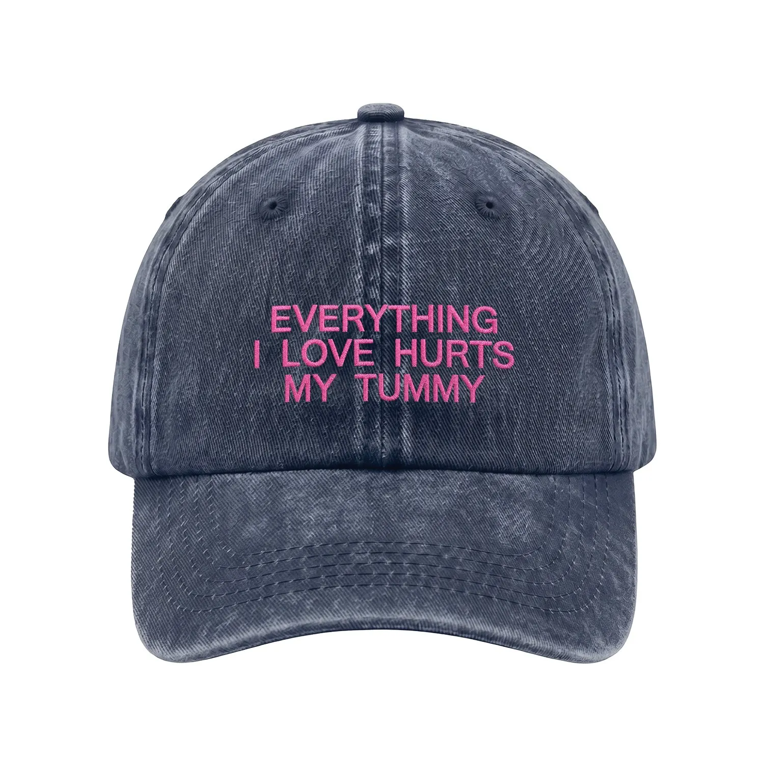 EVERYTHING HURTS MY TUMMY WASHED NAVY DAD HAT