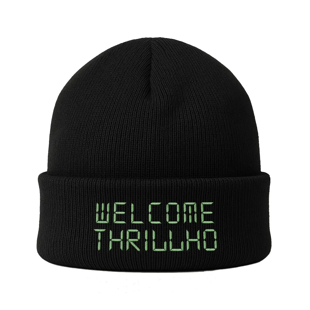 WELCOME THRILLHO BLACK BEANIE WITH GLOW IN THE DARK THREAD