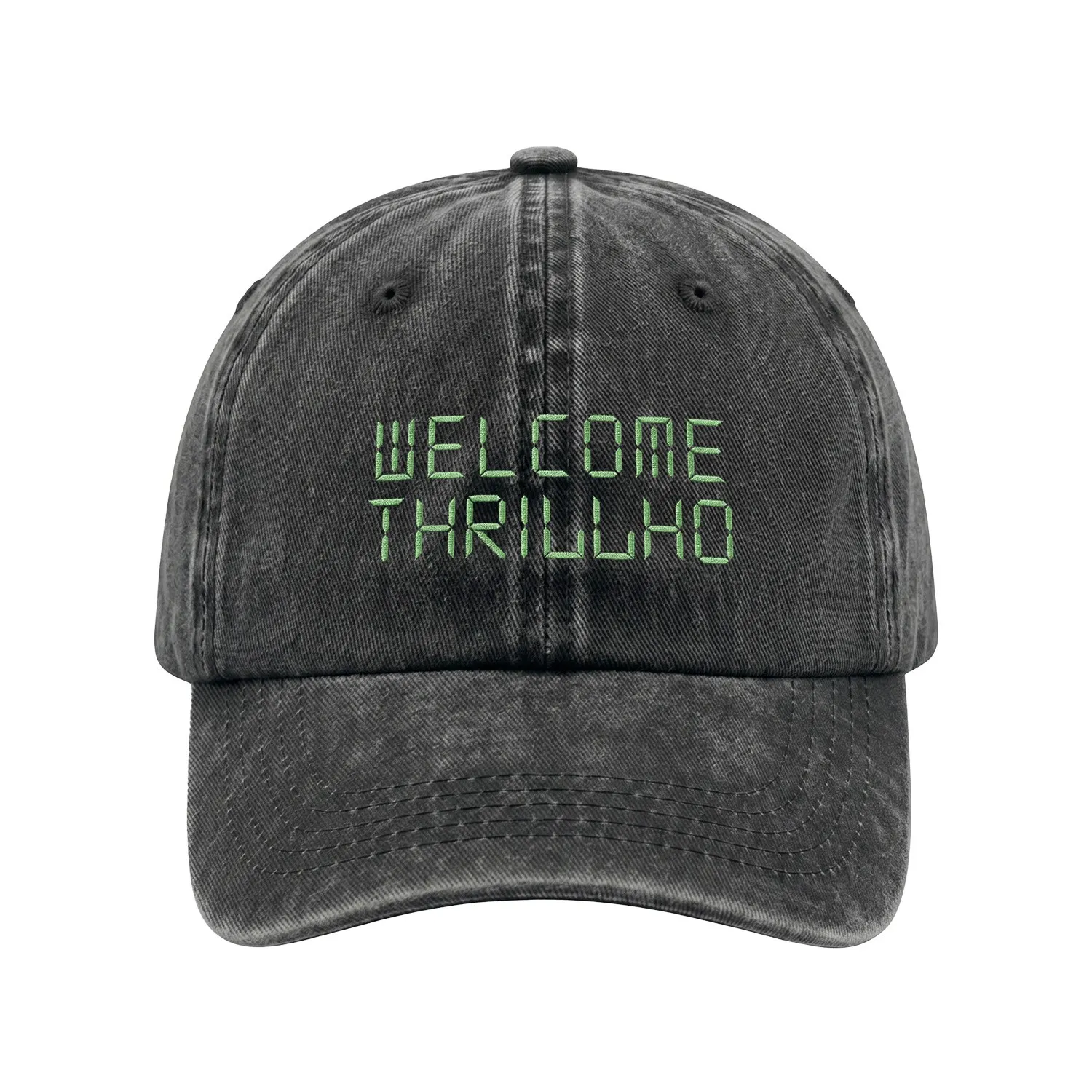 WELCOME THRILLHO WASHED BLACK DAD HAT WITH GLOW IN THE DARK THRE