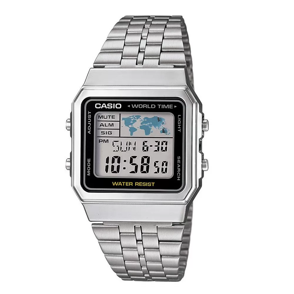 VINTAGE CASIO WORLD TIME SILVER VINTAGE CASIO WORLD TIME SILVER