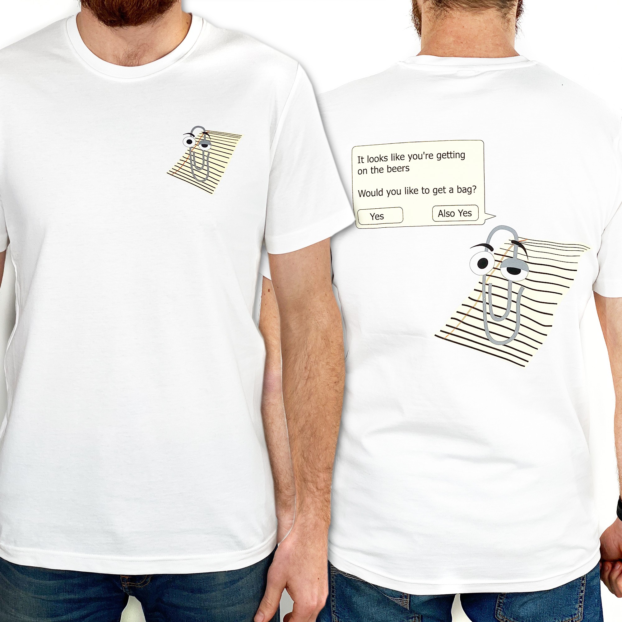 CLIPPY FRONT AND BACK WHITE TEE
