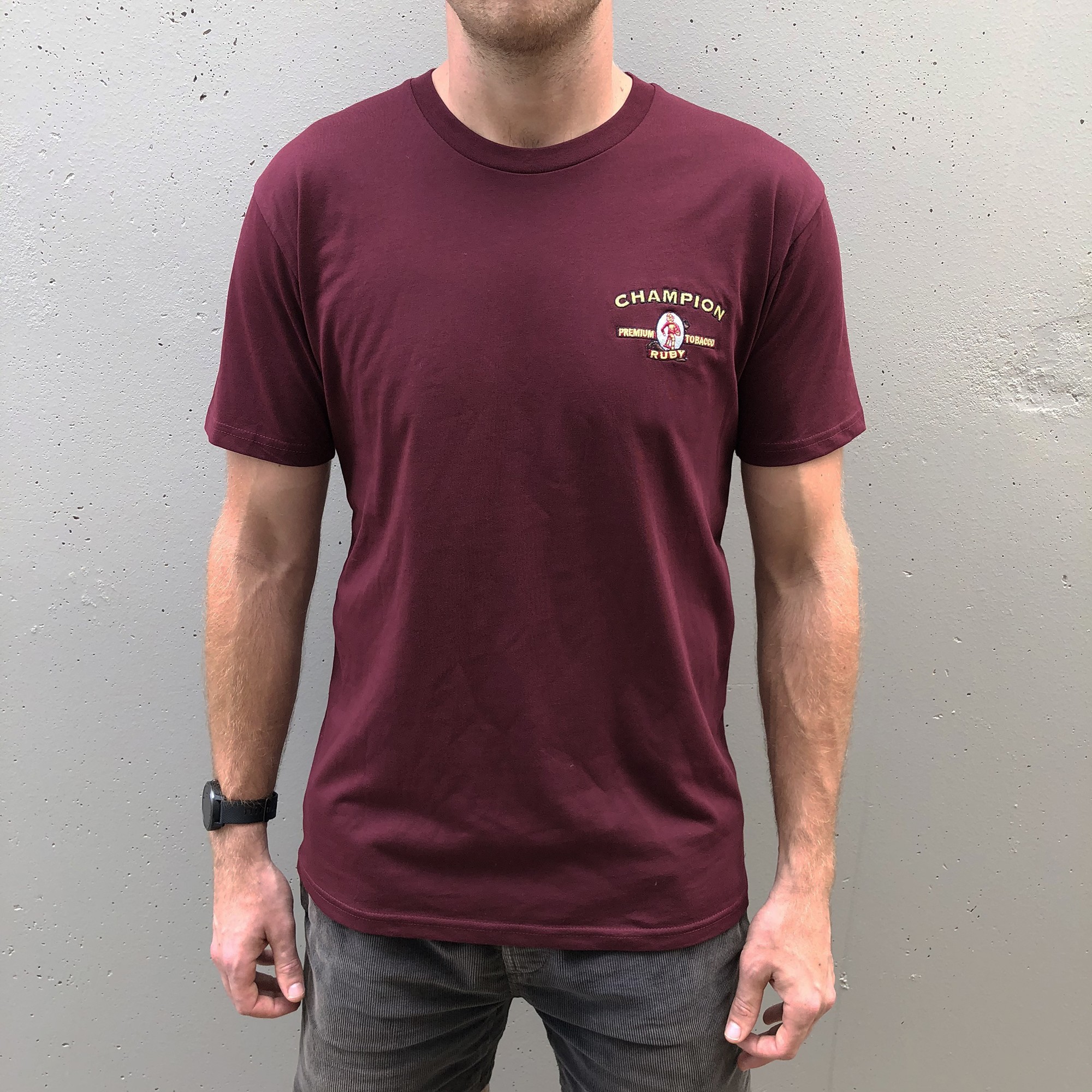 champion tee maroon