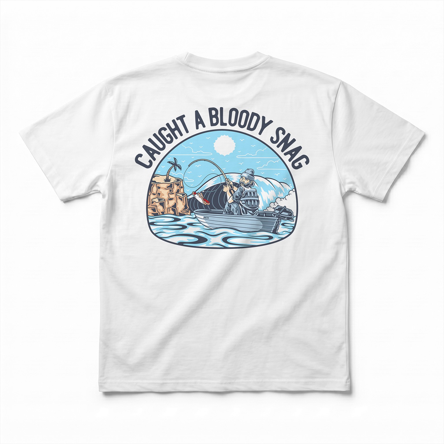 CAUGHT A SNAG FRONT AND BACK WHITE TEE