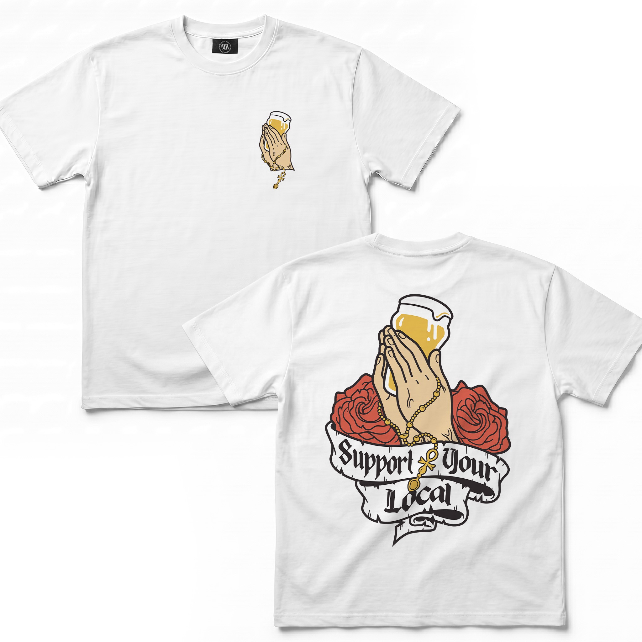 SUPPORT YOUR LOCAL FRONT AND BACK WHITE TEE SUPPORT YOUR LOCAL FRONT AND BACK WHITE TEE
