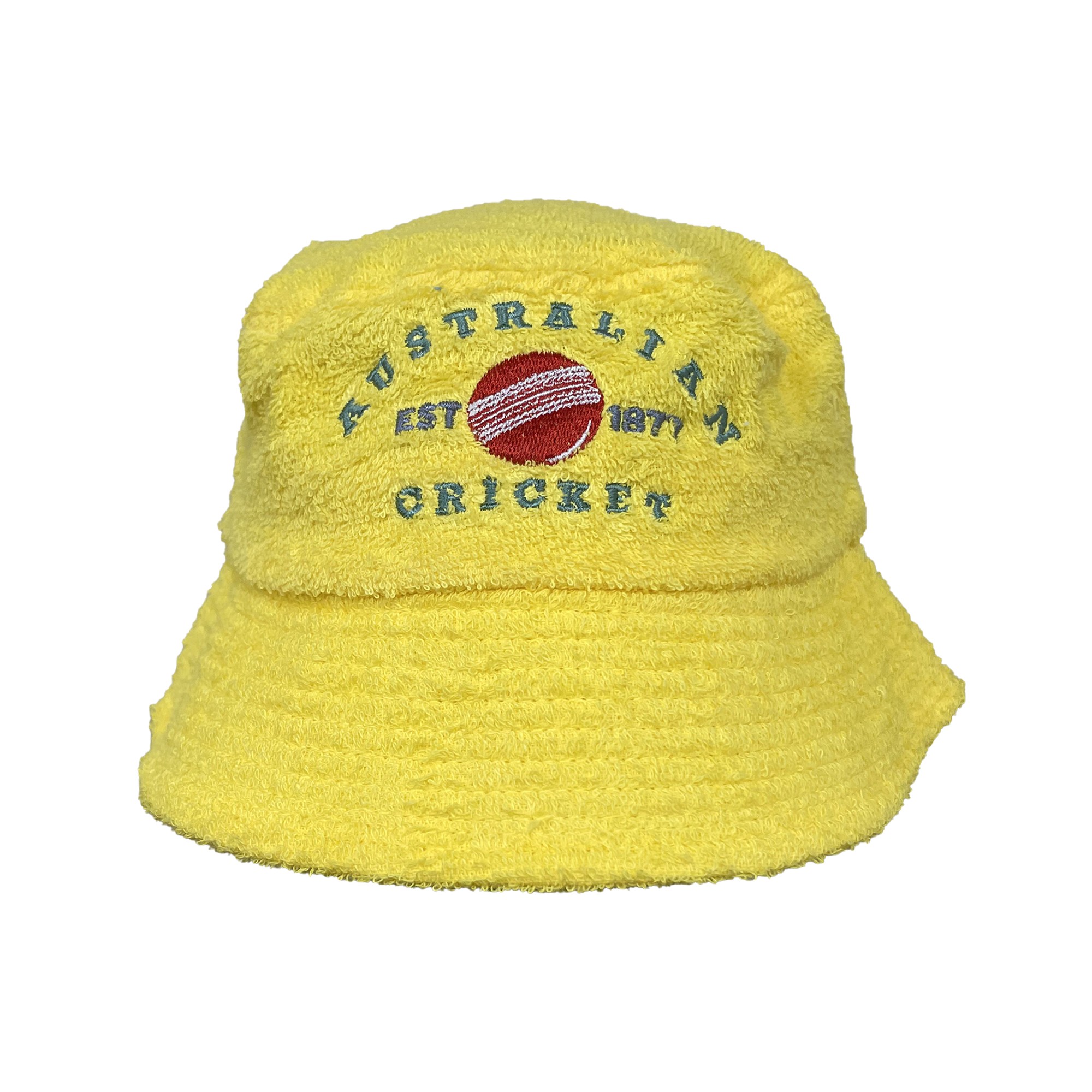 VINTAGE AUSTRALIAN CRICKET YELLOW TERRY TOWEL BUCKET HAT