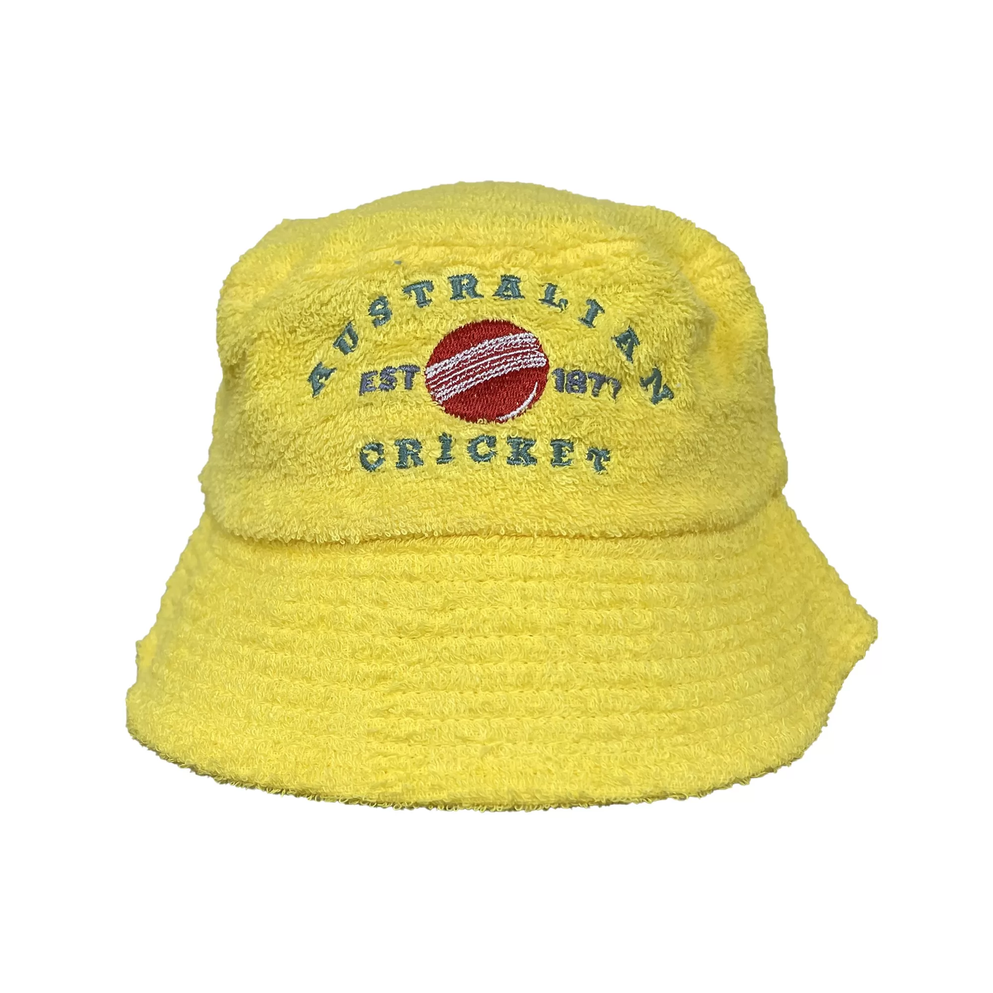 VINTAGE AUSTRALIAN CRICKET YELLOW TERRY TOWEL BUCKET HAT VINTAGE AUSTRALIAN CRICKET YELLOW TERRY TOWEL BUCKET HAT