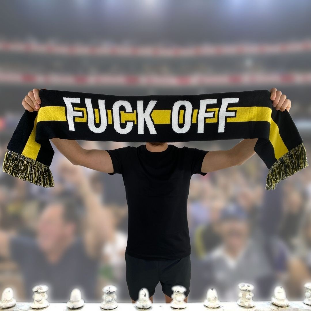 F OFF / GET F'D BLACK AND YELLOW SCARF