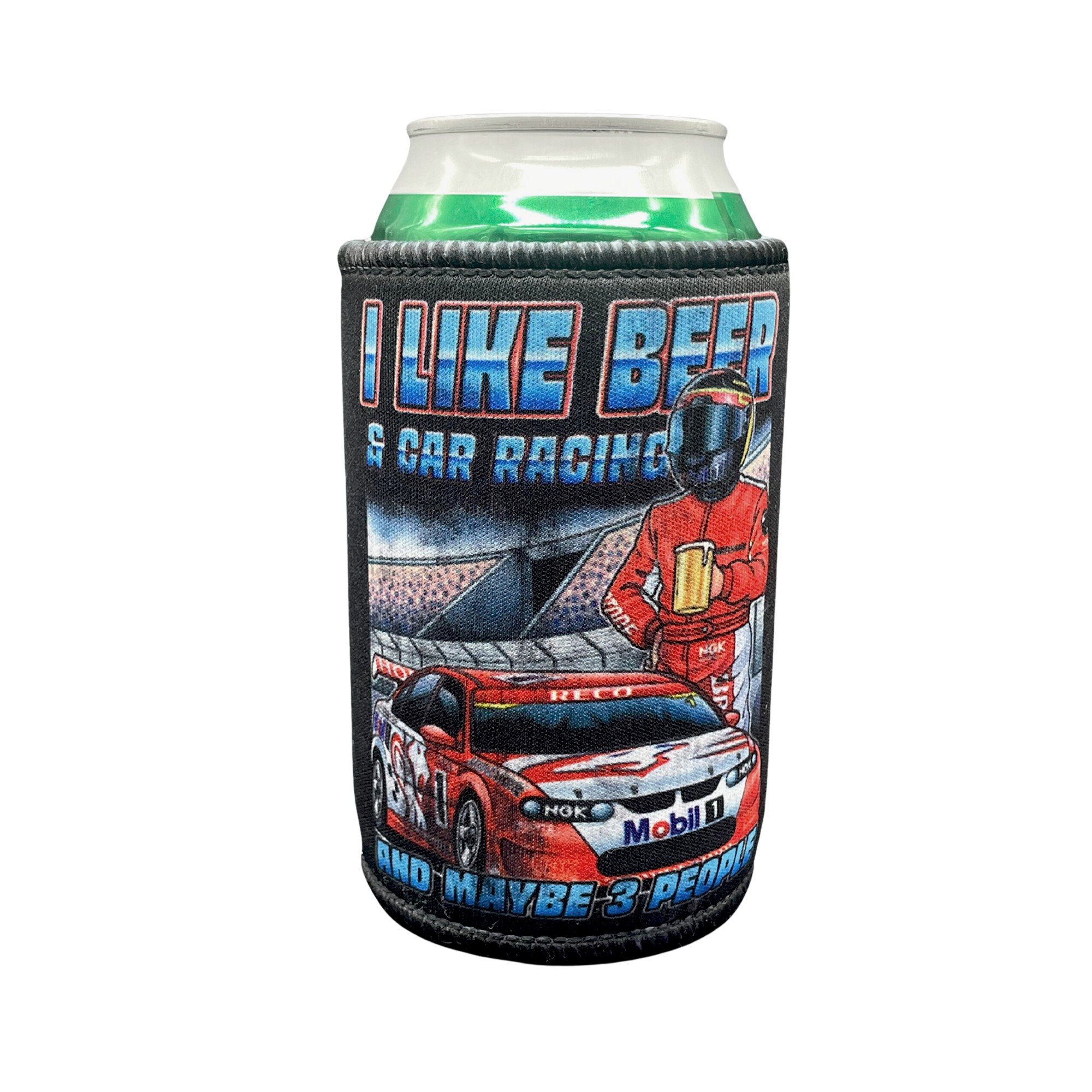 BEER & CAR RACING STUBBY HOLDER BEER & CAR RACING STUBBY HOLDER