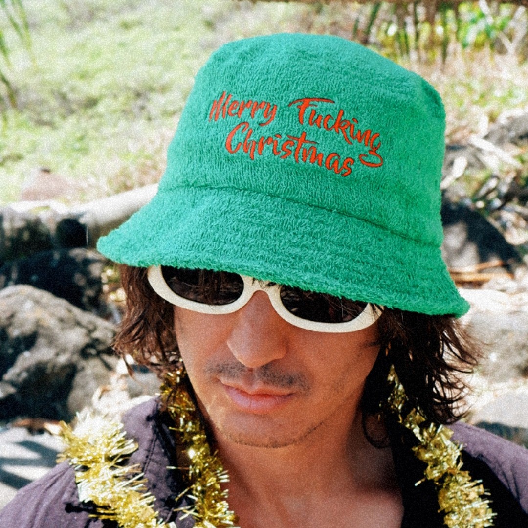 MERRY CHRISTMAS GREEN TERRY TOWEL BUCKET HAT