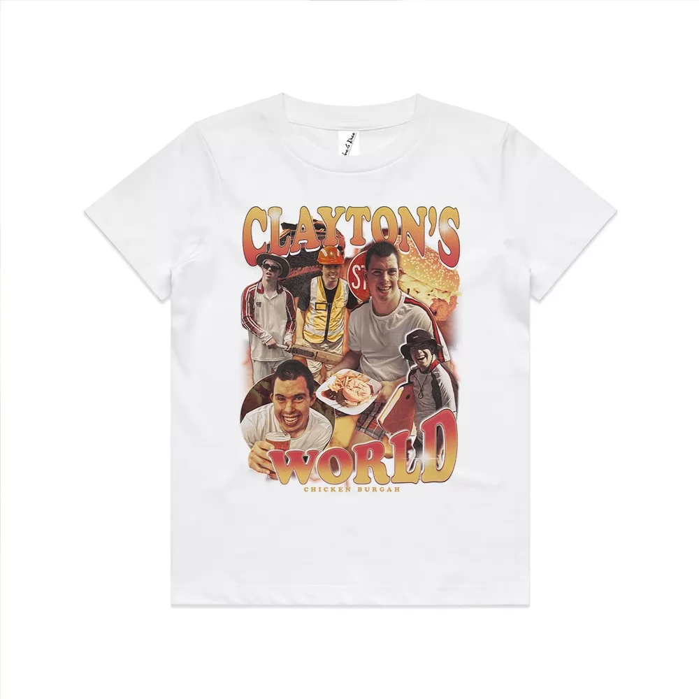 VINTAGE CLAYTON'S WORLD KIDS WHITE TEE VINTAGE CLAYTON'S WORLD KIDS WHITE TEE