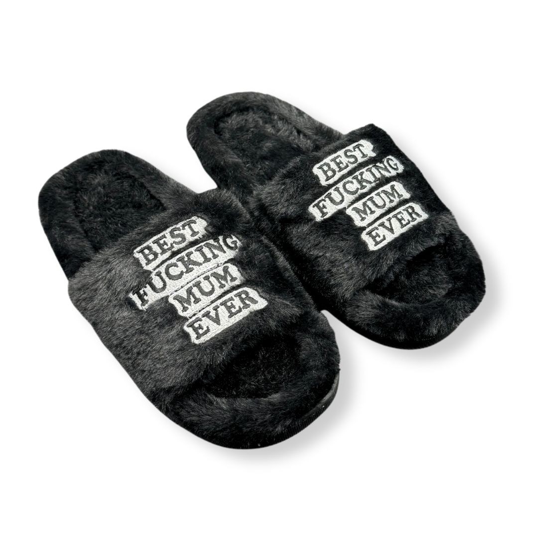 BLACK BEST MUM FUR SLIPPERS BLACK BEST MUM FUR SLIPPERS