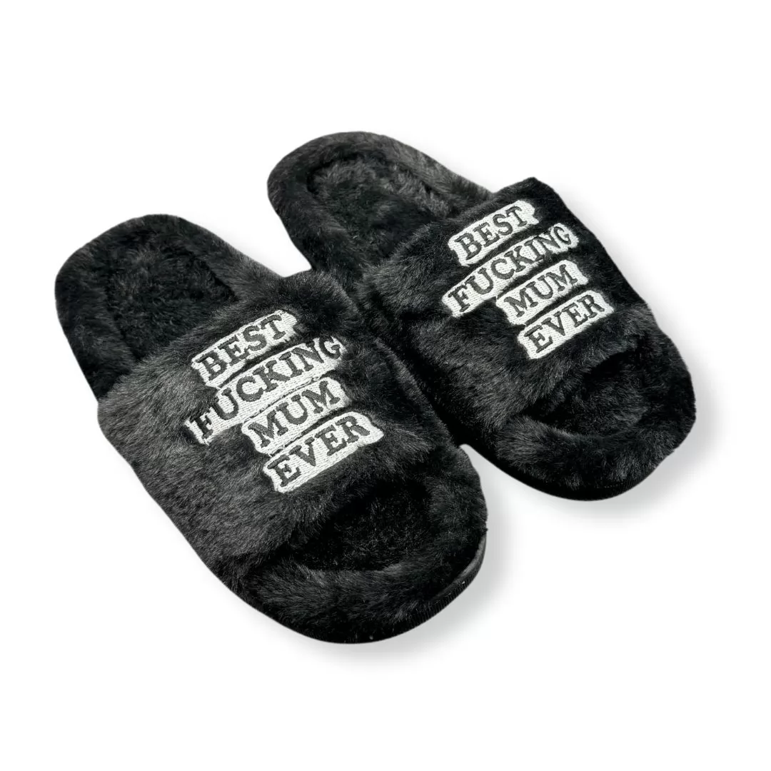 BLACK BEST MUM FUR SLIPPERS BLACK BEST MUM FUR SLIPPERS