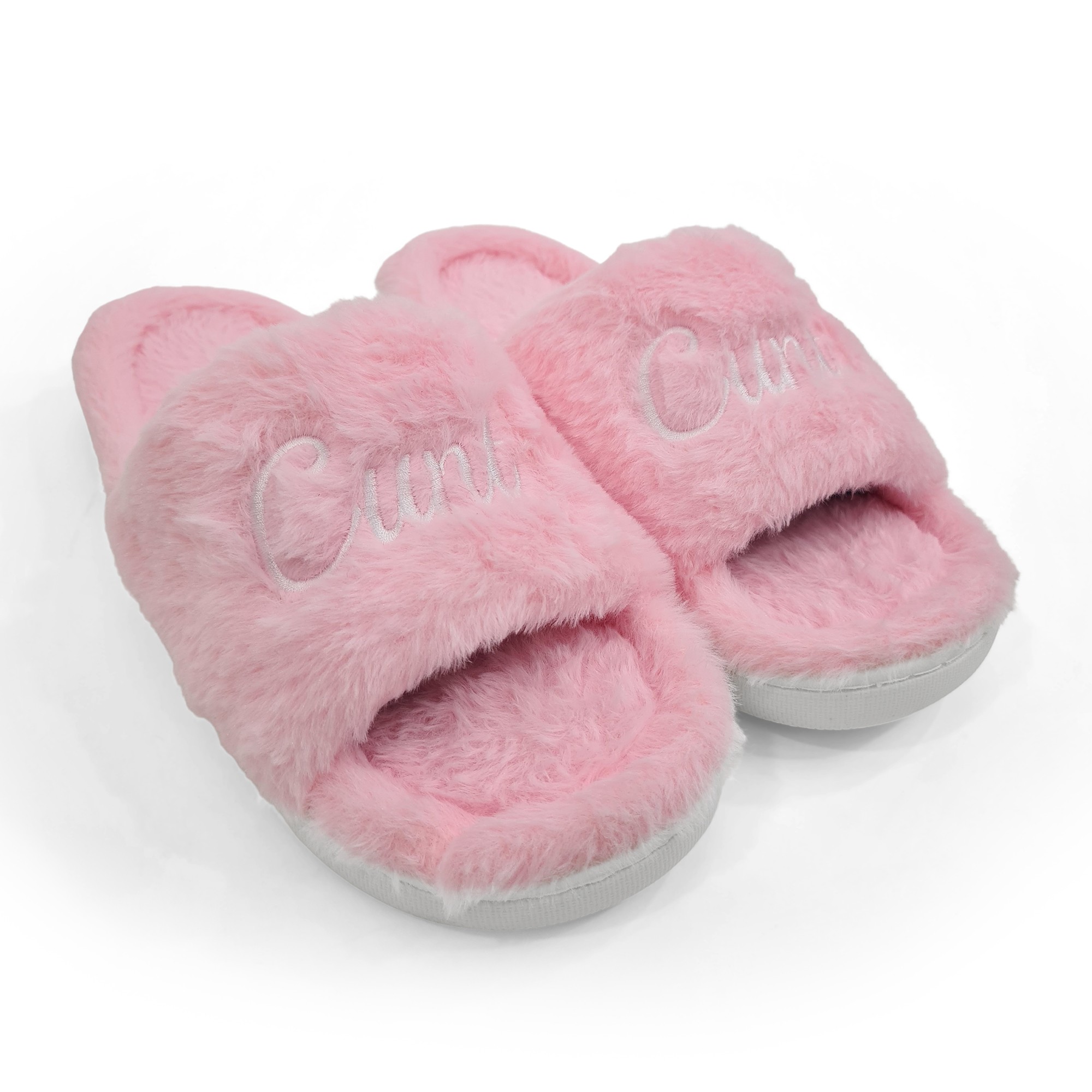 PINK CURSIVE FUR SLIPPERS PINK CURSIVE FUR SLIPPERS