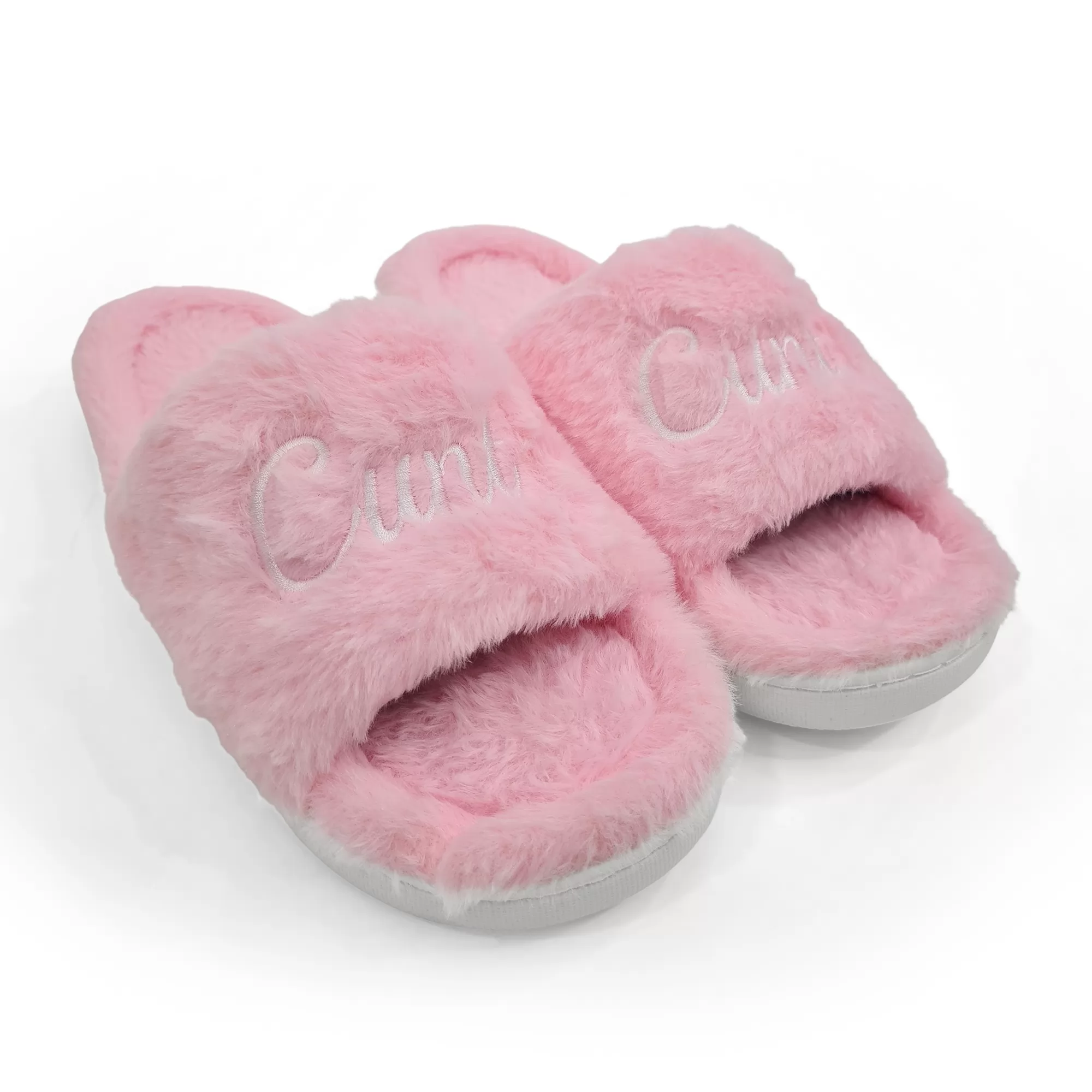 PINK CURSIVE FUR SLIPPERS