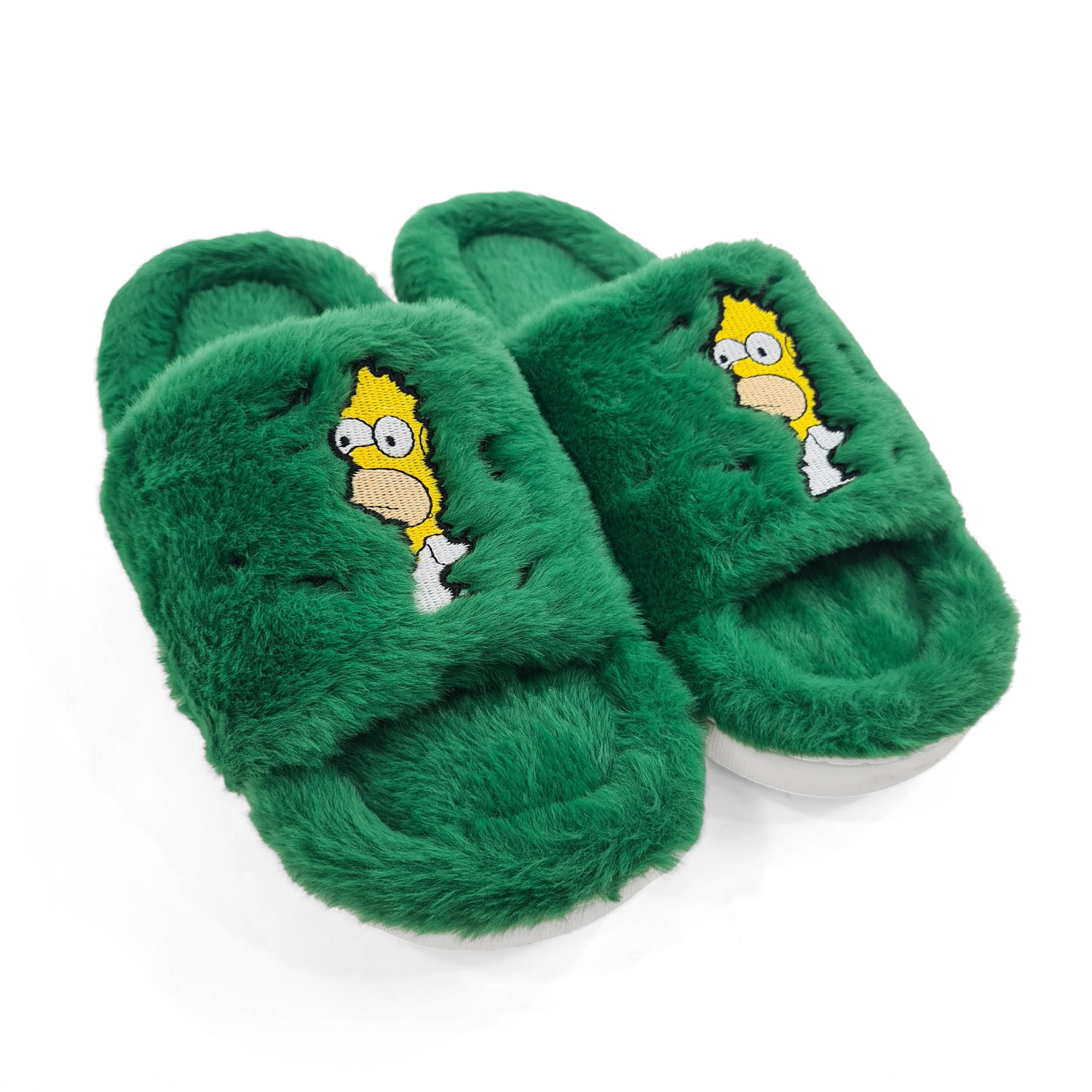 Green fur slippers hotsell