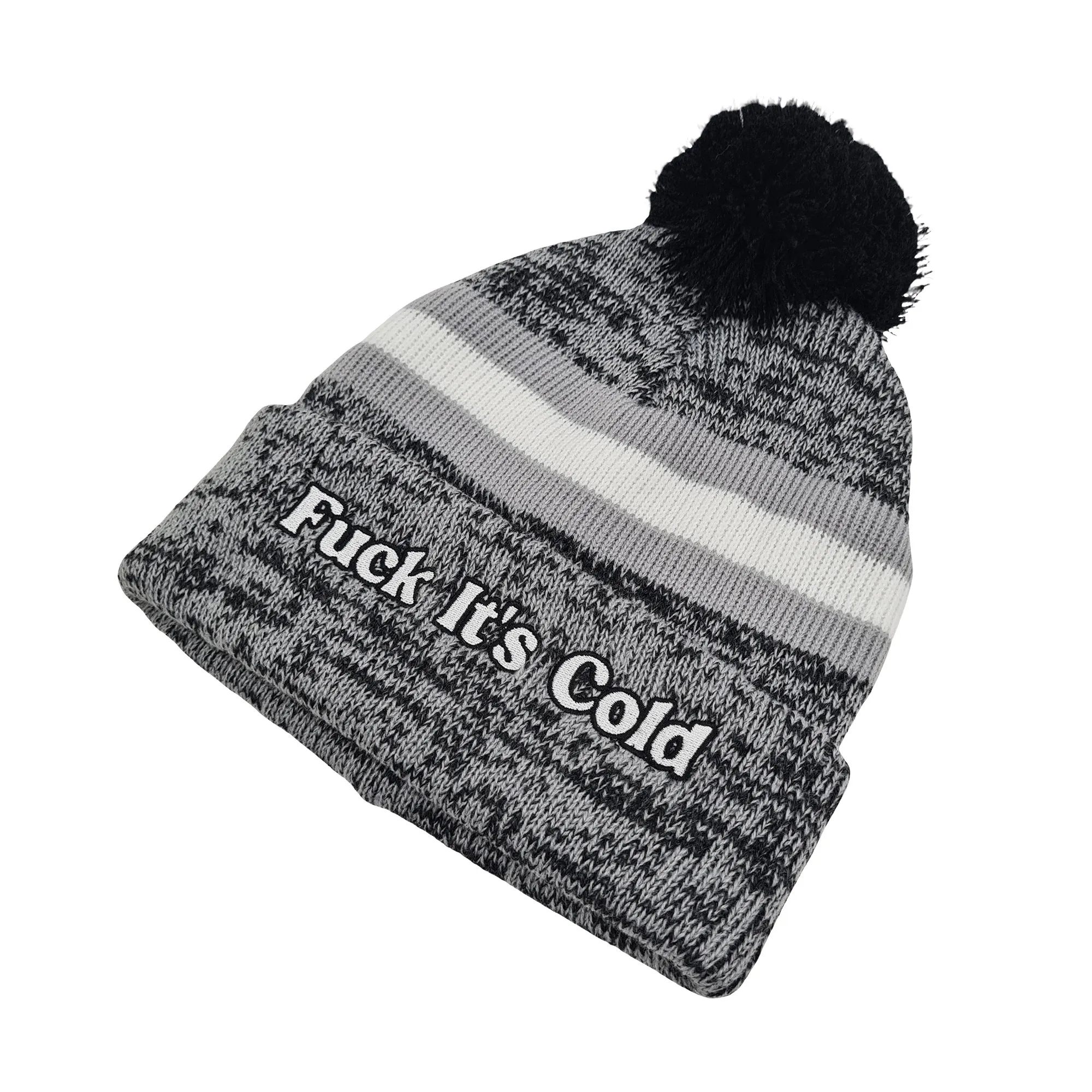 IT'S COLD GREY MARLE POM BEANIE