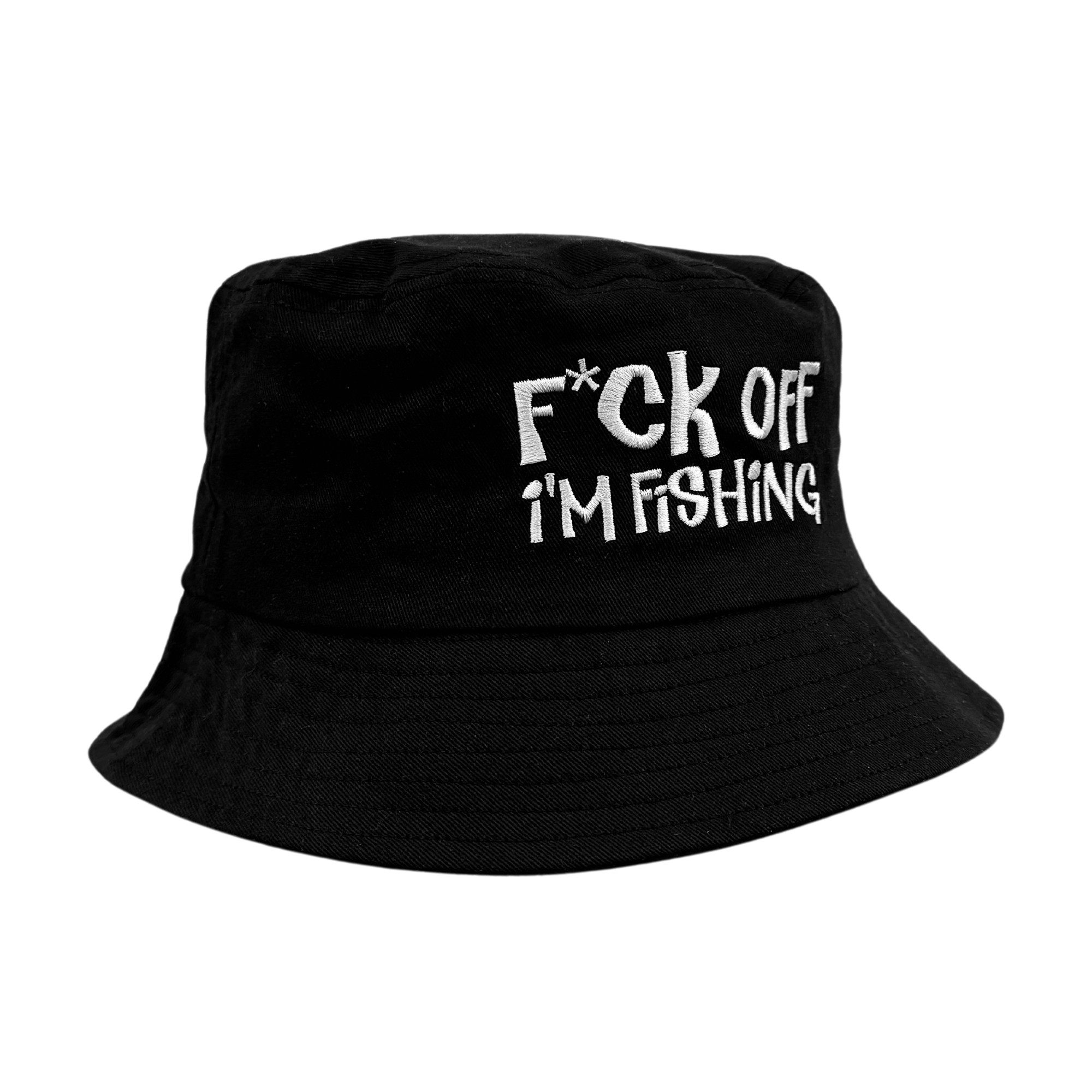 F OFF I'M FISHING BLACK COTTON TWILL BUCKET HAT