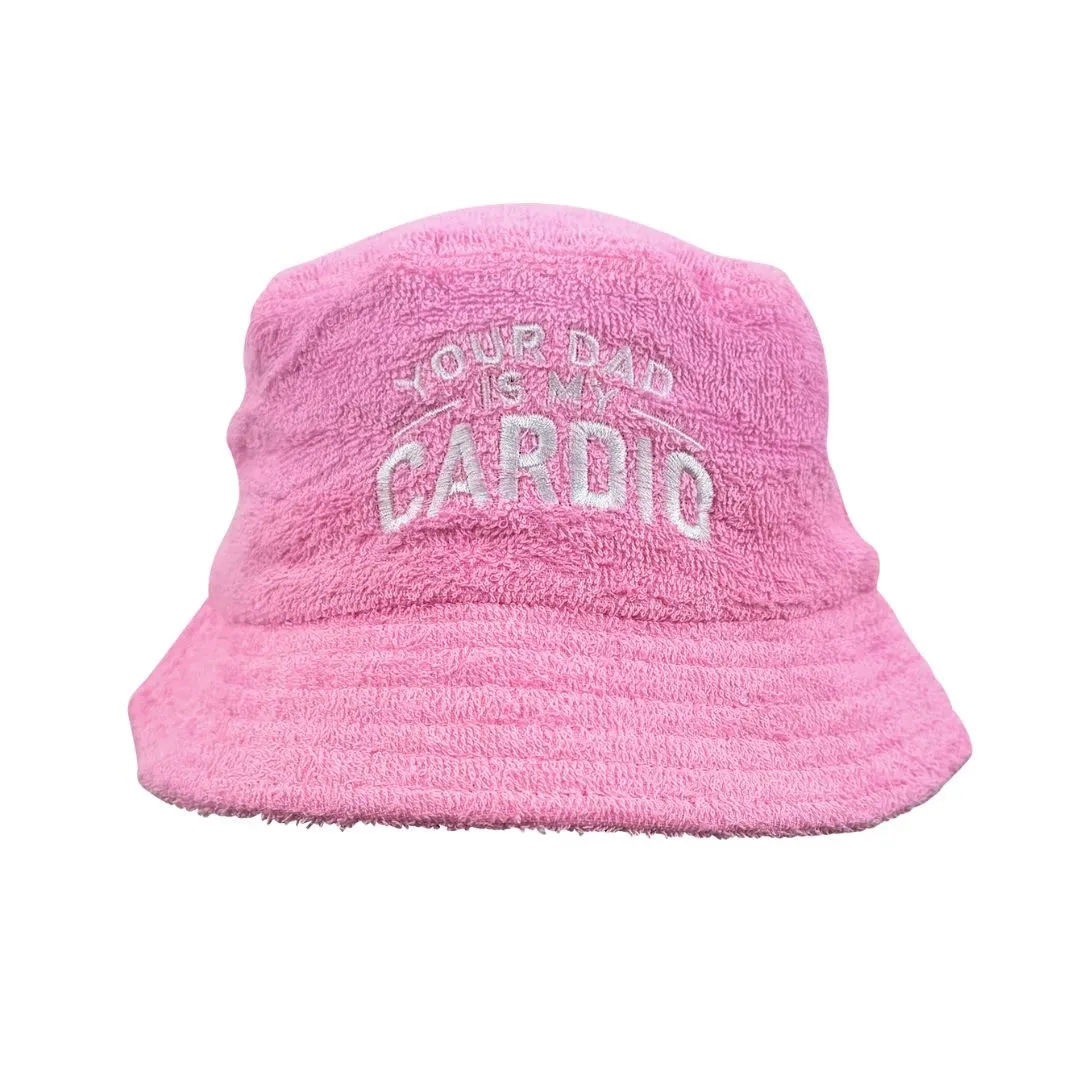 YOUR DAD IS MY CARDIO PINK TERRY TOWEL BUCKET HAT