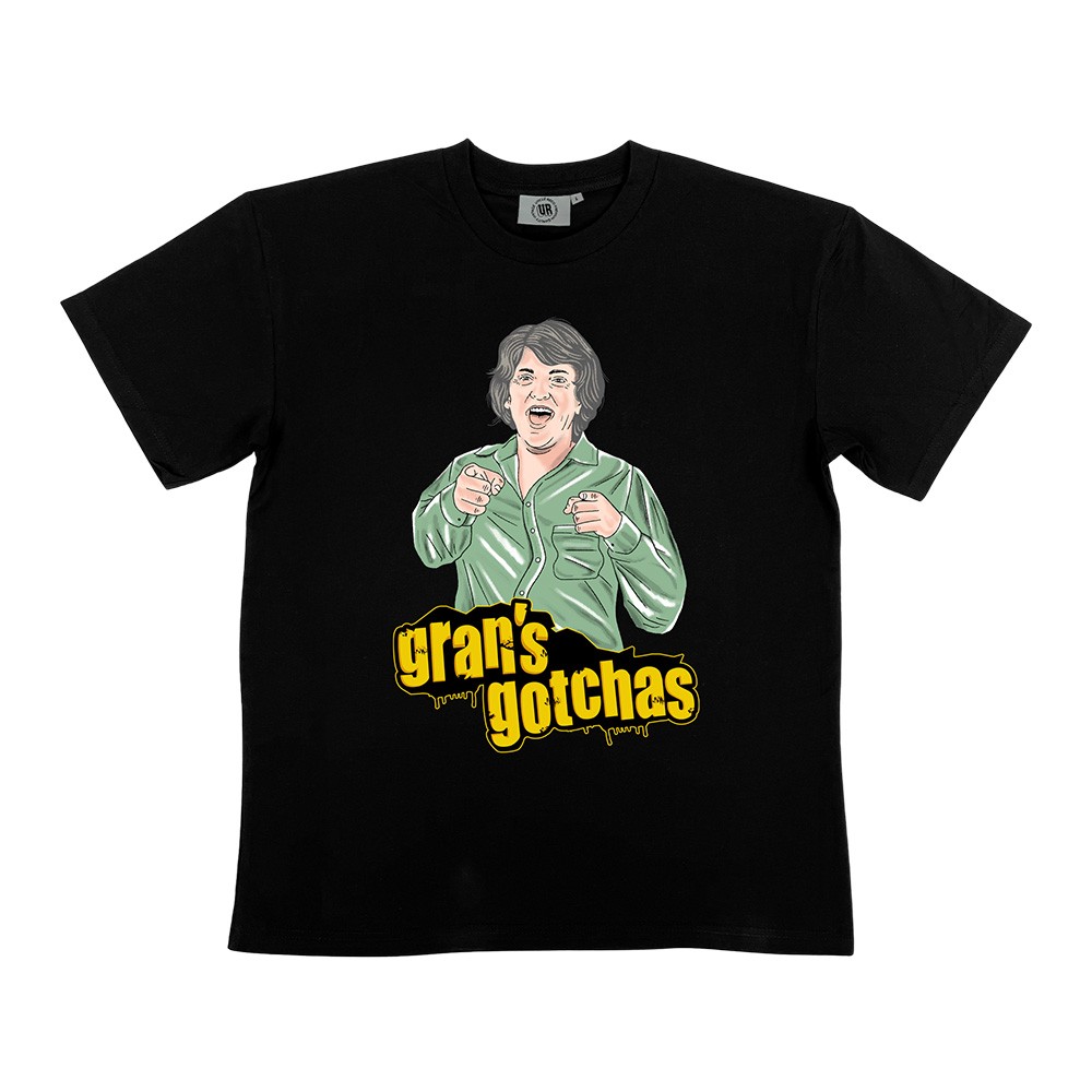 GRAN'S GOTCHAS BLACK TEE, Gran's Gotchas Black T-Shirt GRAN'S GOTCHAS BLACK TEE, Gran's Gotchas Black T-Shirt