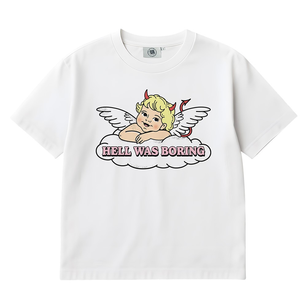 HELL WAS BORING WHITE TEE HELL WAS BORING WHITE TEE