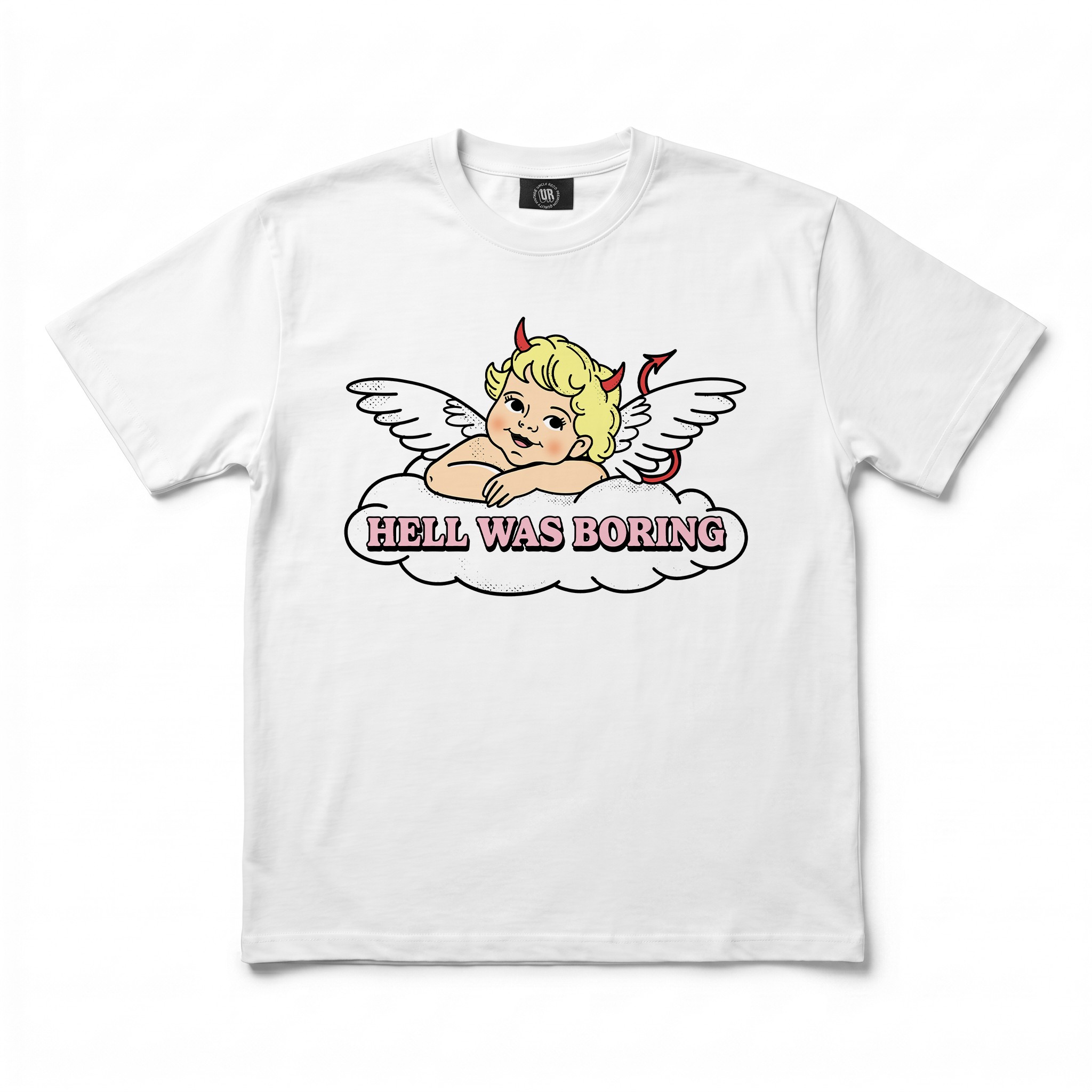 HELL WAS BORING WHITE TEE HELL WAS BORING WHITE TEE