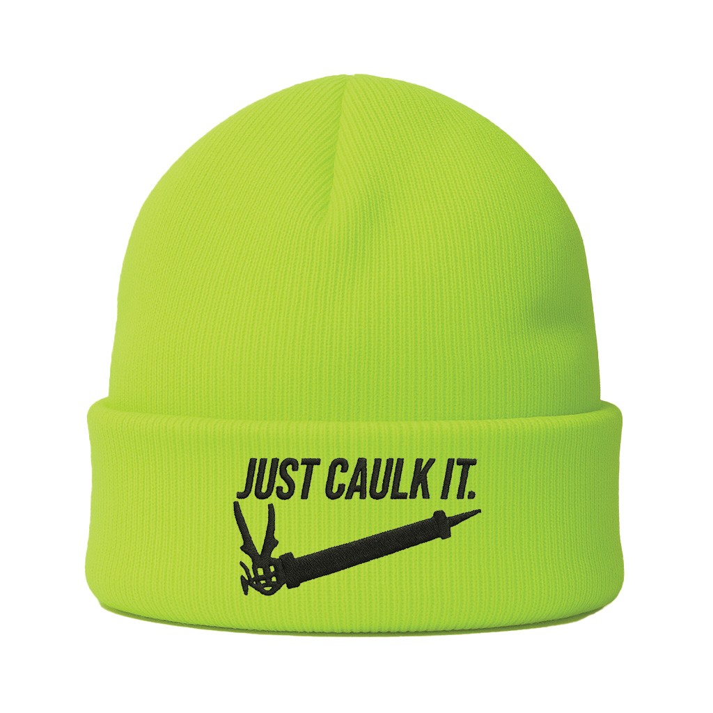 JUST CAULK IT HI VIS LIME GREEN BEANIE
