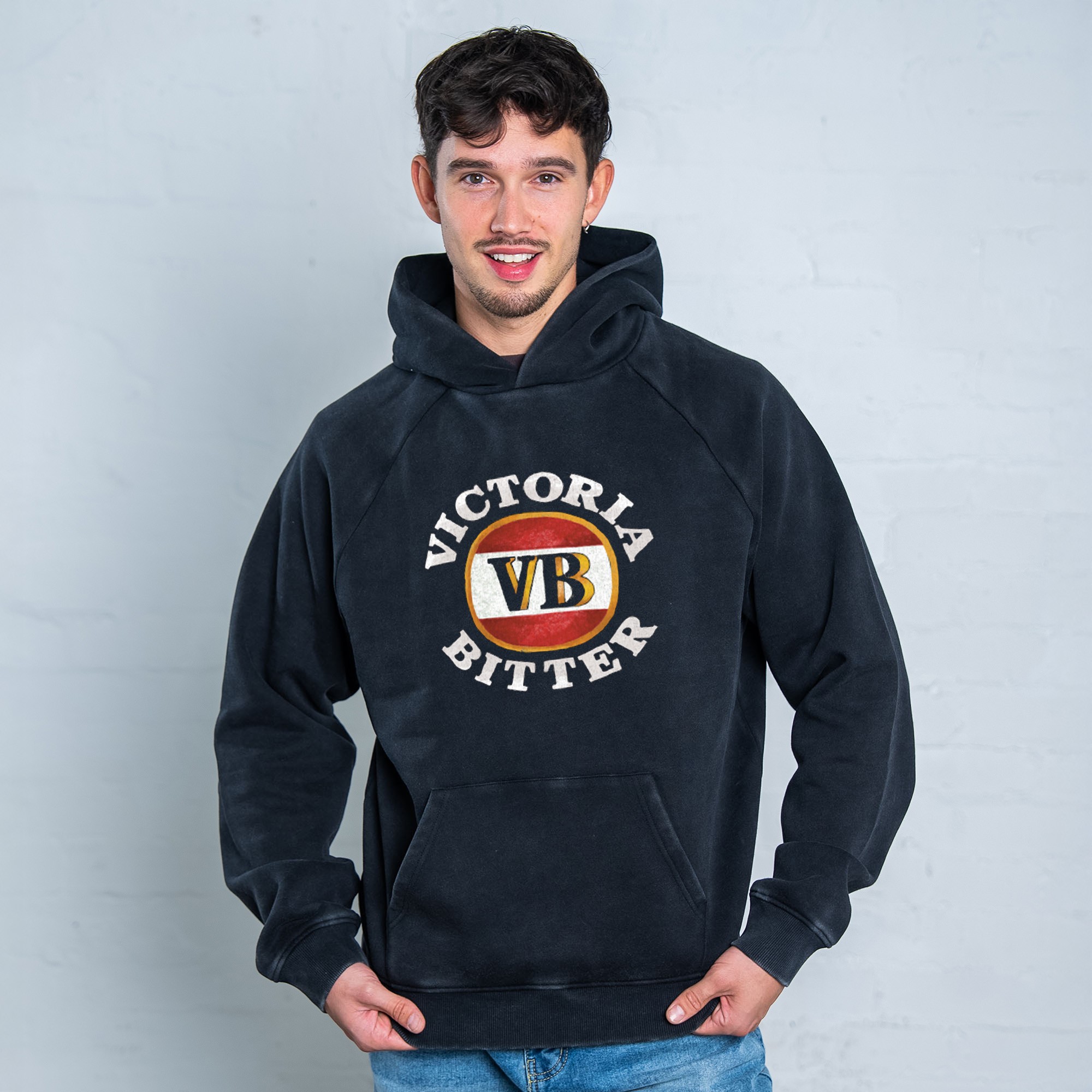 VICTORIA BITTER LOGO VINTAGE BLACK HOODIE