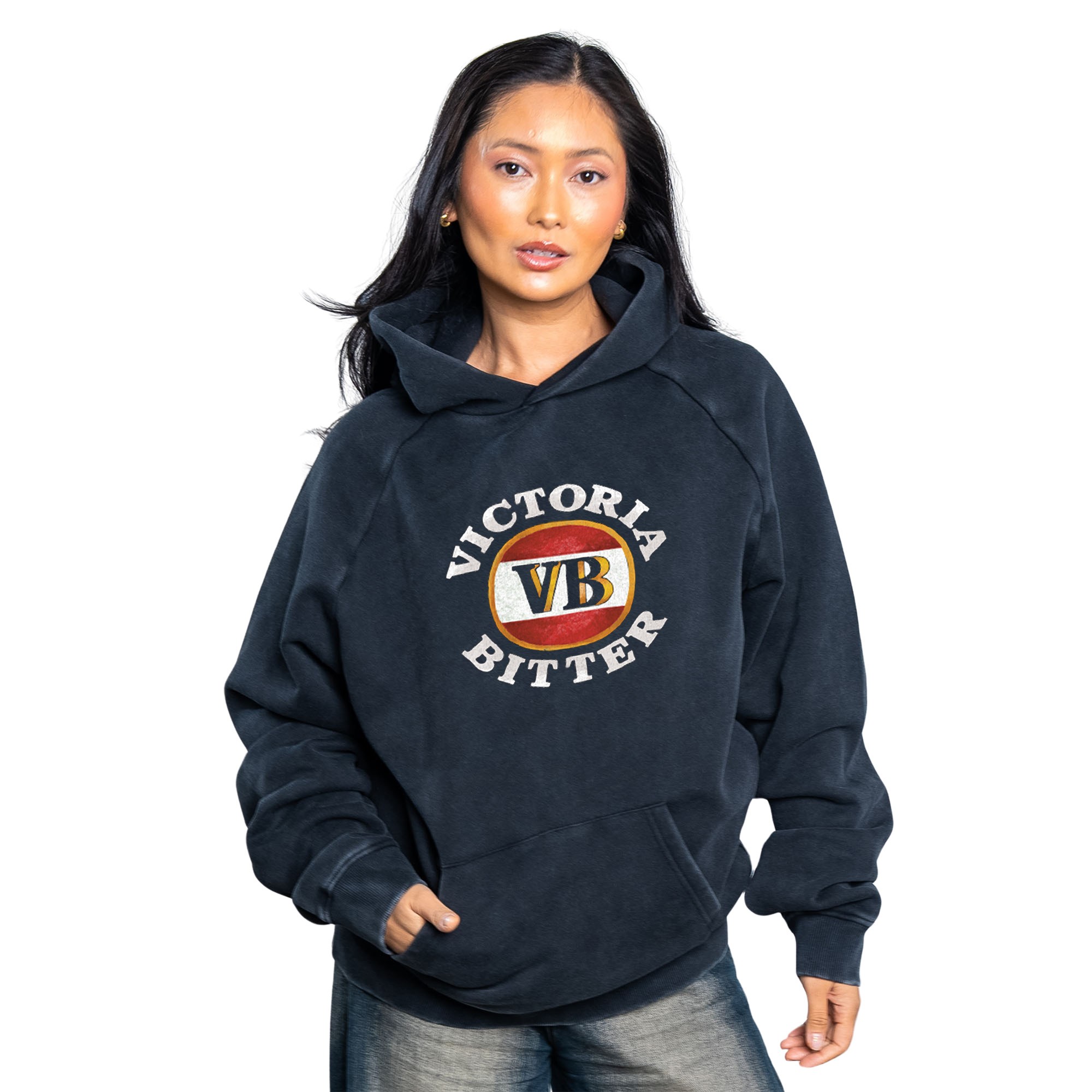 VICTORIA BITTER LOGO VINTAGE BLACK HOODIE