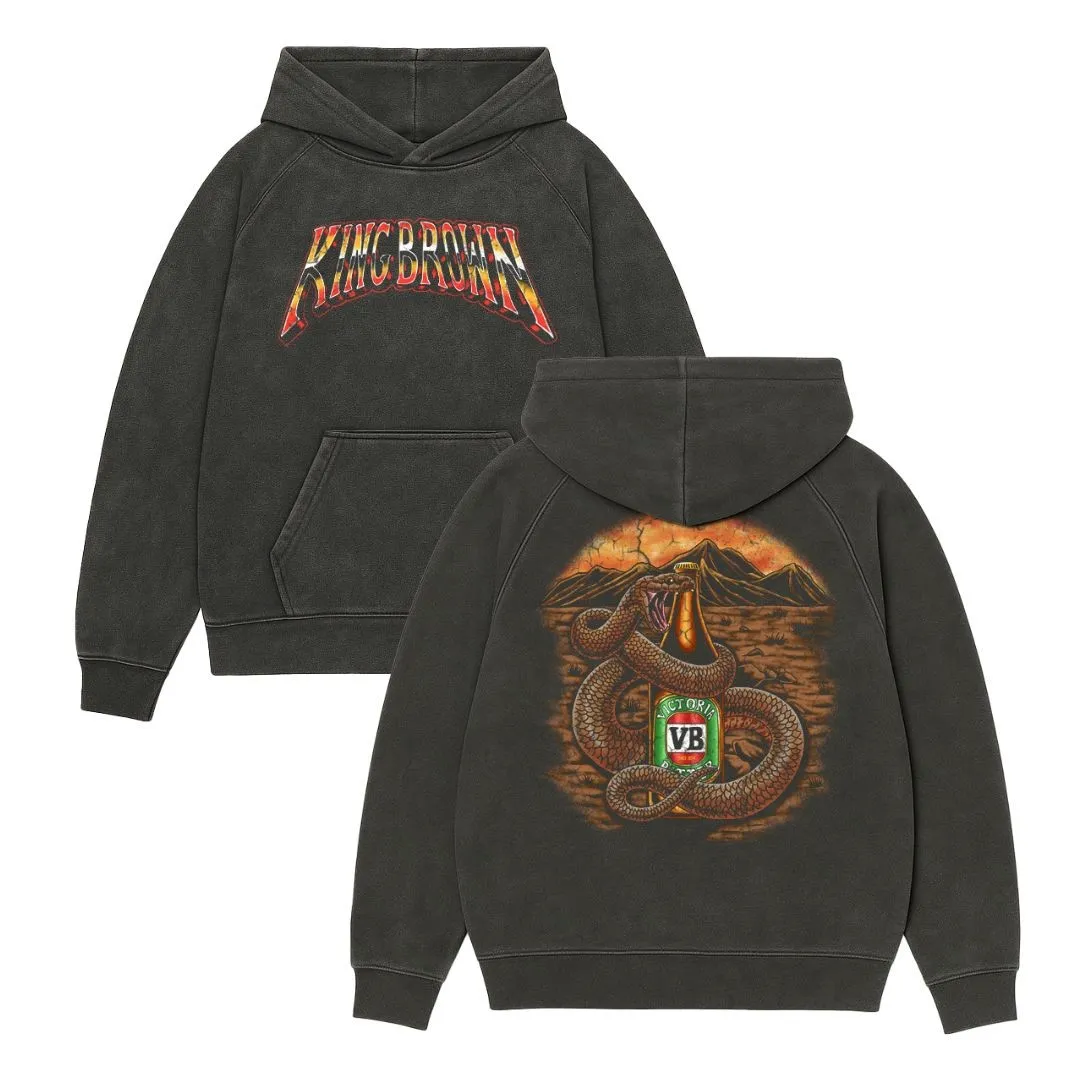KING BROWN FRONT & BACK VINTAGE BLACK HOODIE KING BROWN FRONT & BACK VINTAGE BLACK HOODIE