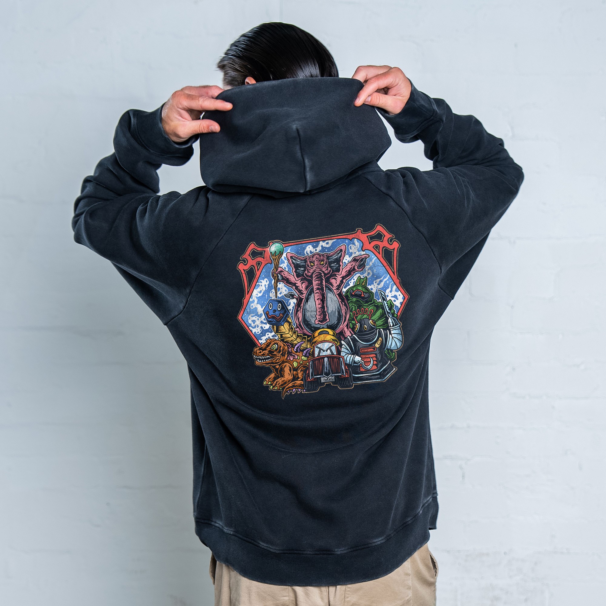 JOHNSON AND FRIENDS FRONT & BACK VINTAGE BLACK HOODIE