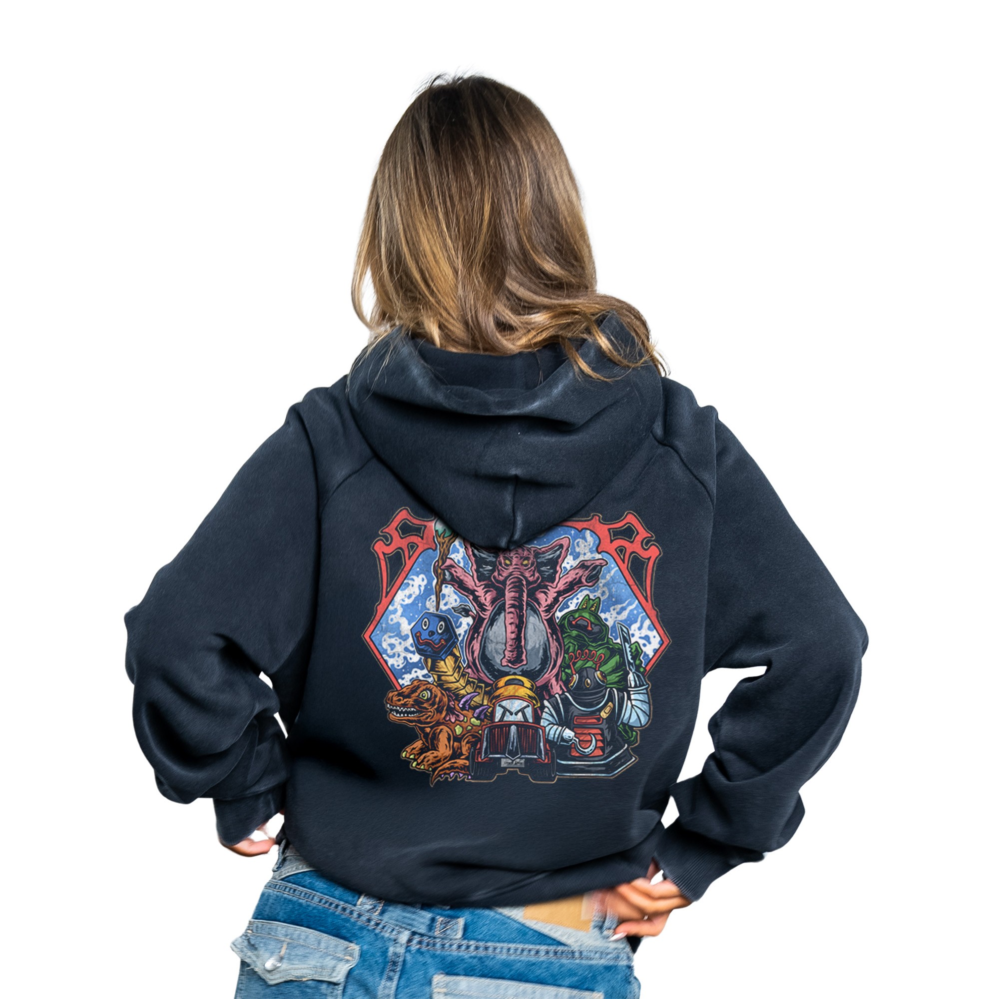 JOHNSON AND FRIENDS FRONT & BACK VINTAGE BLACK HOODIE