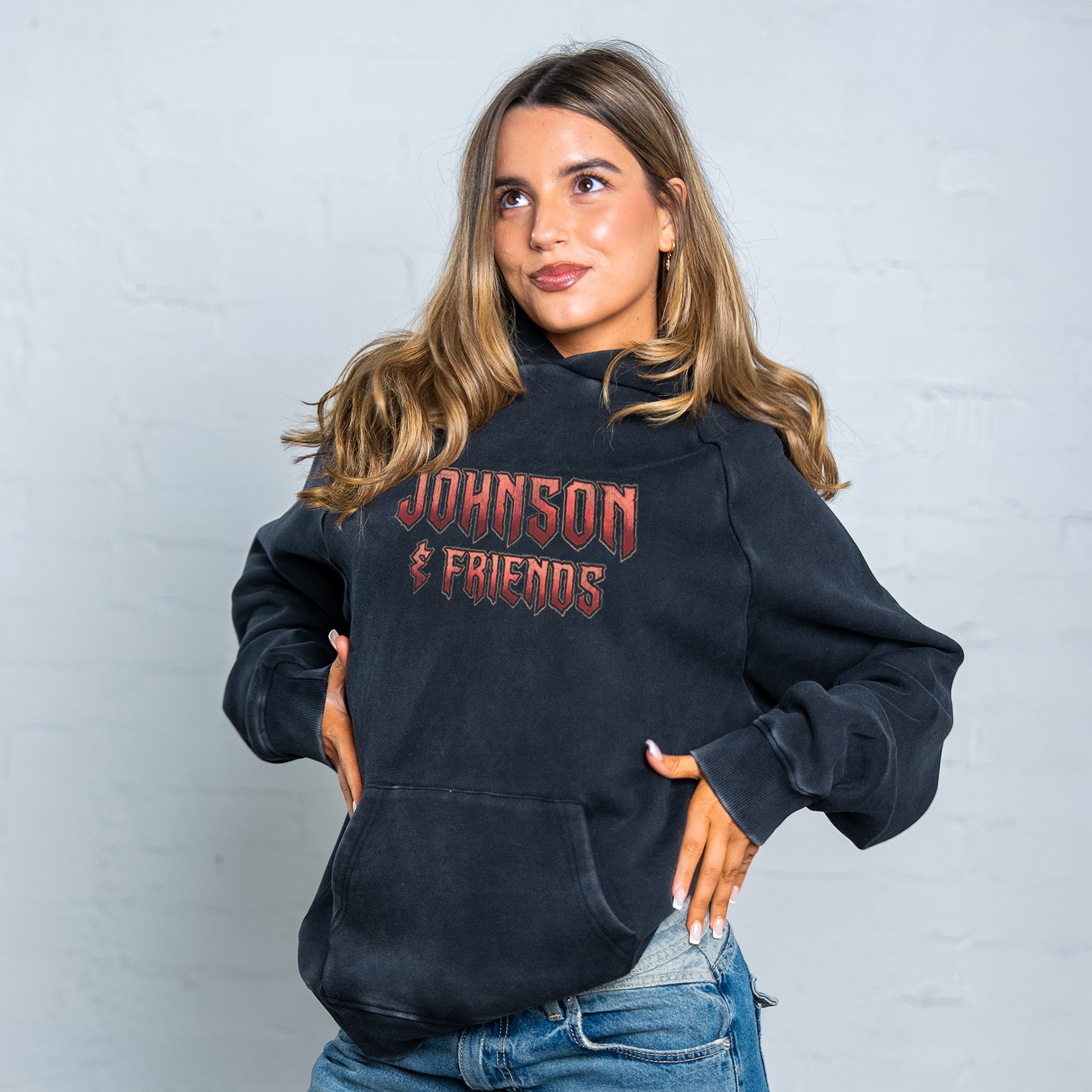 JOHNSON AND FRIENDS FRONT & BACK VINTAGE BLACK HOODIE