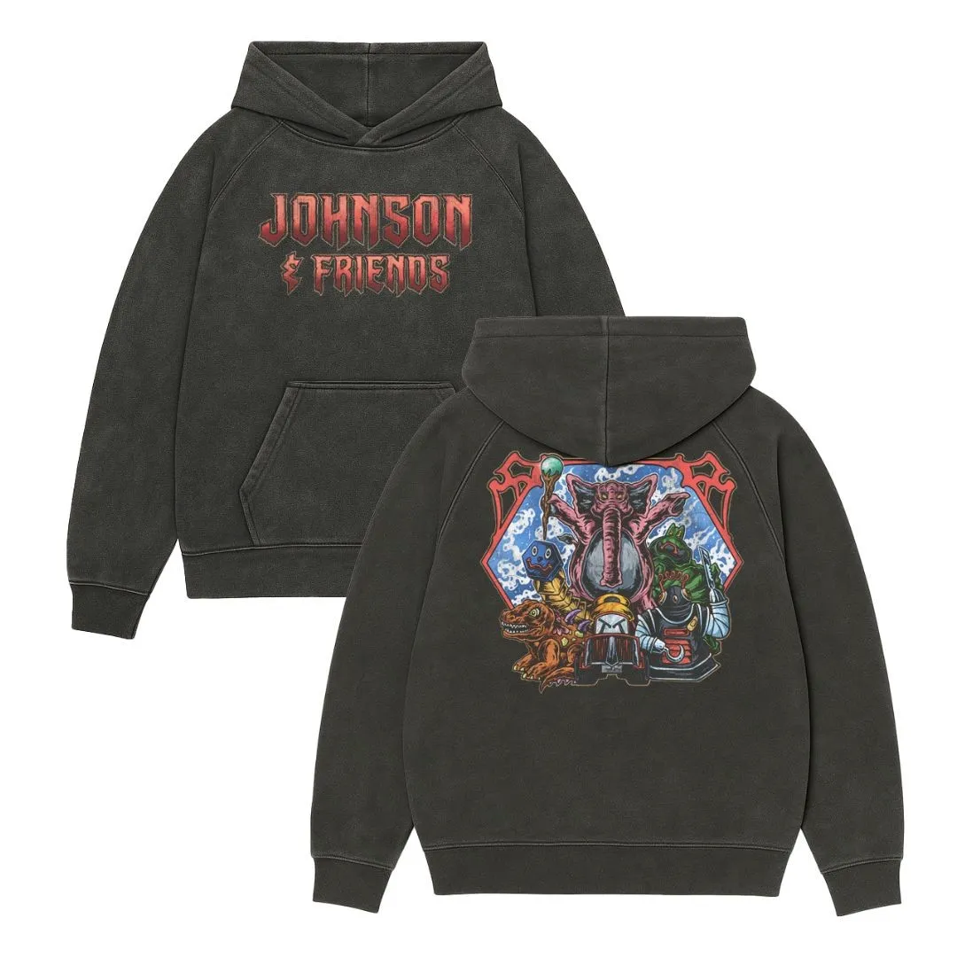 JOHNSON AND FRIENDS FRONT & BACK VINTAGE BLACK HOODIE JOHNSON AND FRIENDS FRONT & BACK VINTAGE BLACK HOODIE