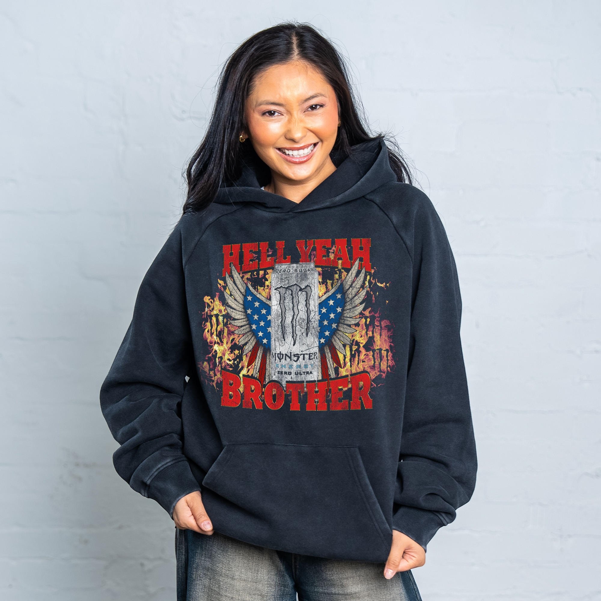 HELL YEAH BROTHER VINTAGE BLACK HOODIE