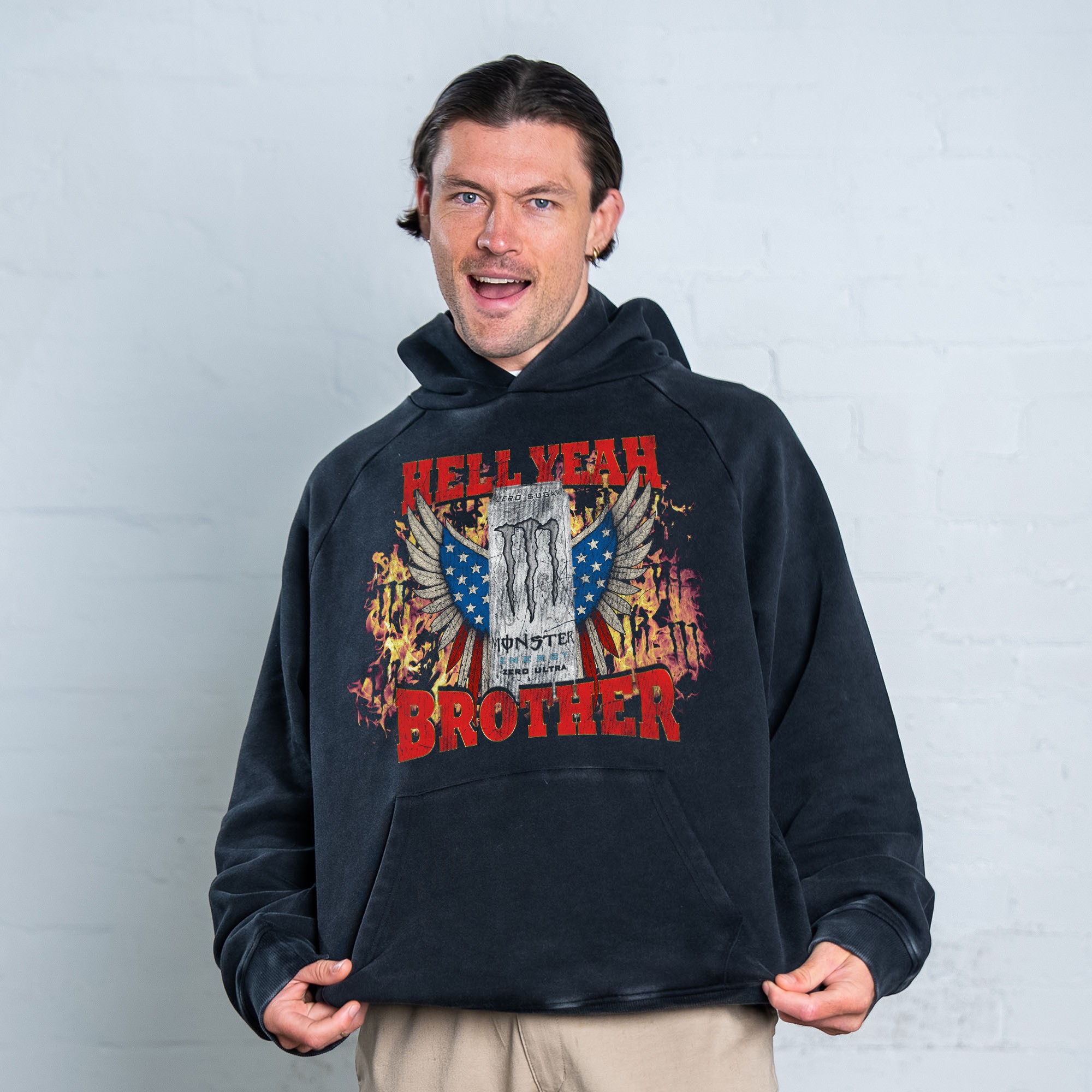 HELL YEAH BROTHER VINTAGE BLACK HOODIE
