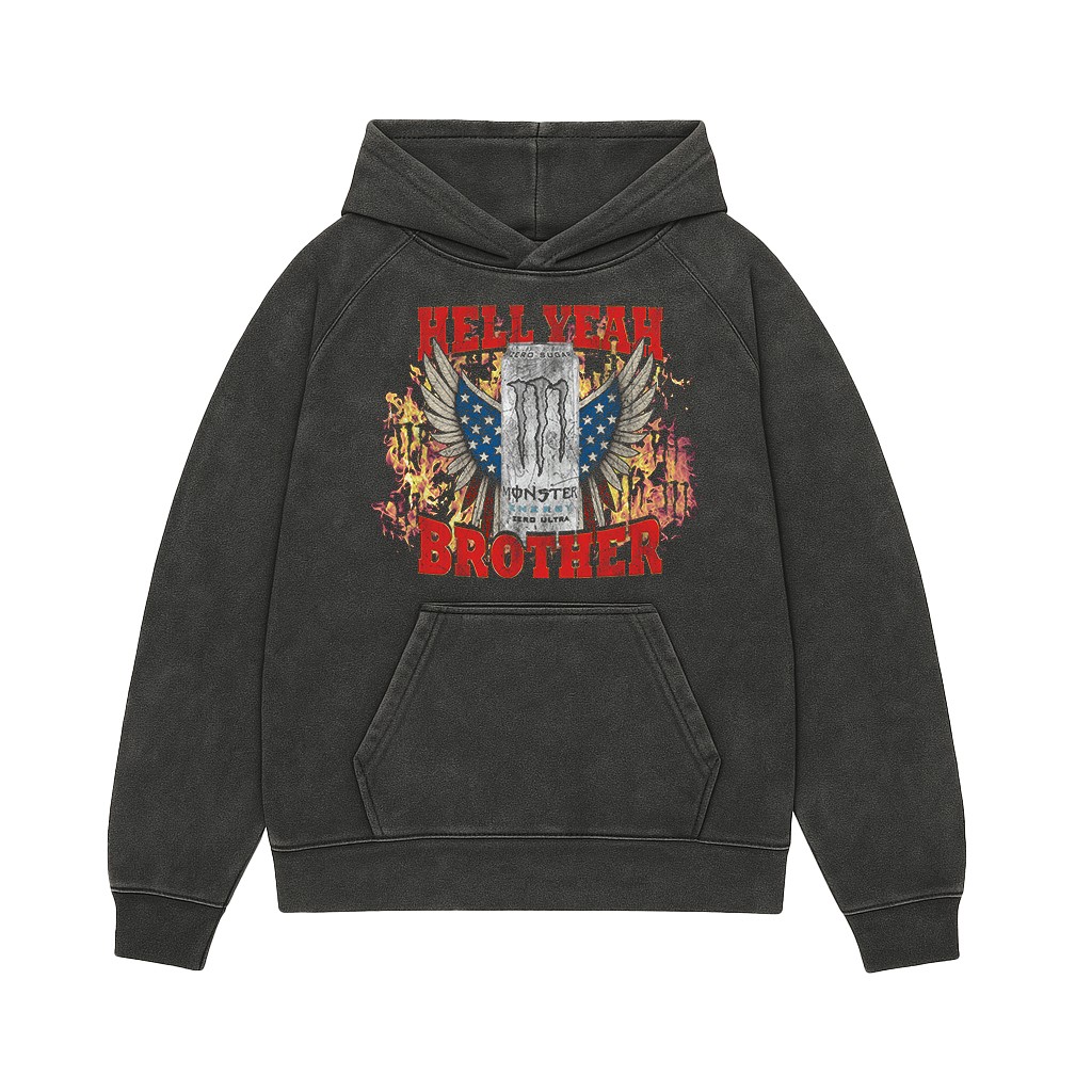 HELL YEAH BROTHER VINTAGE BLACK HOODIE