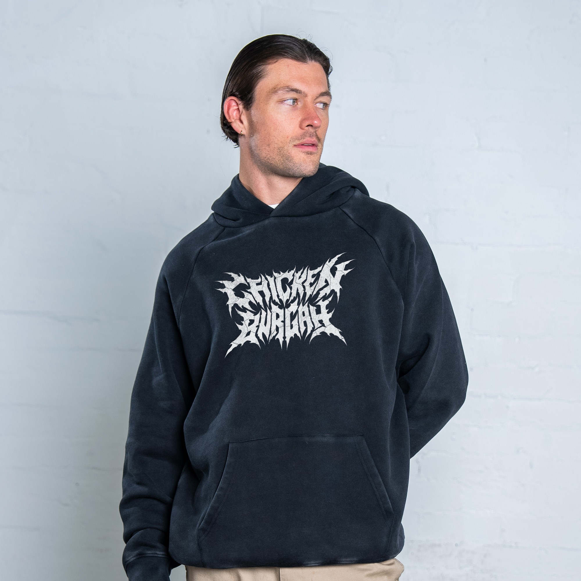 CHICKEN BURGAH VINTAGE BLACK HOODIE