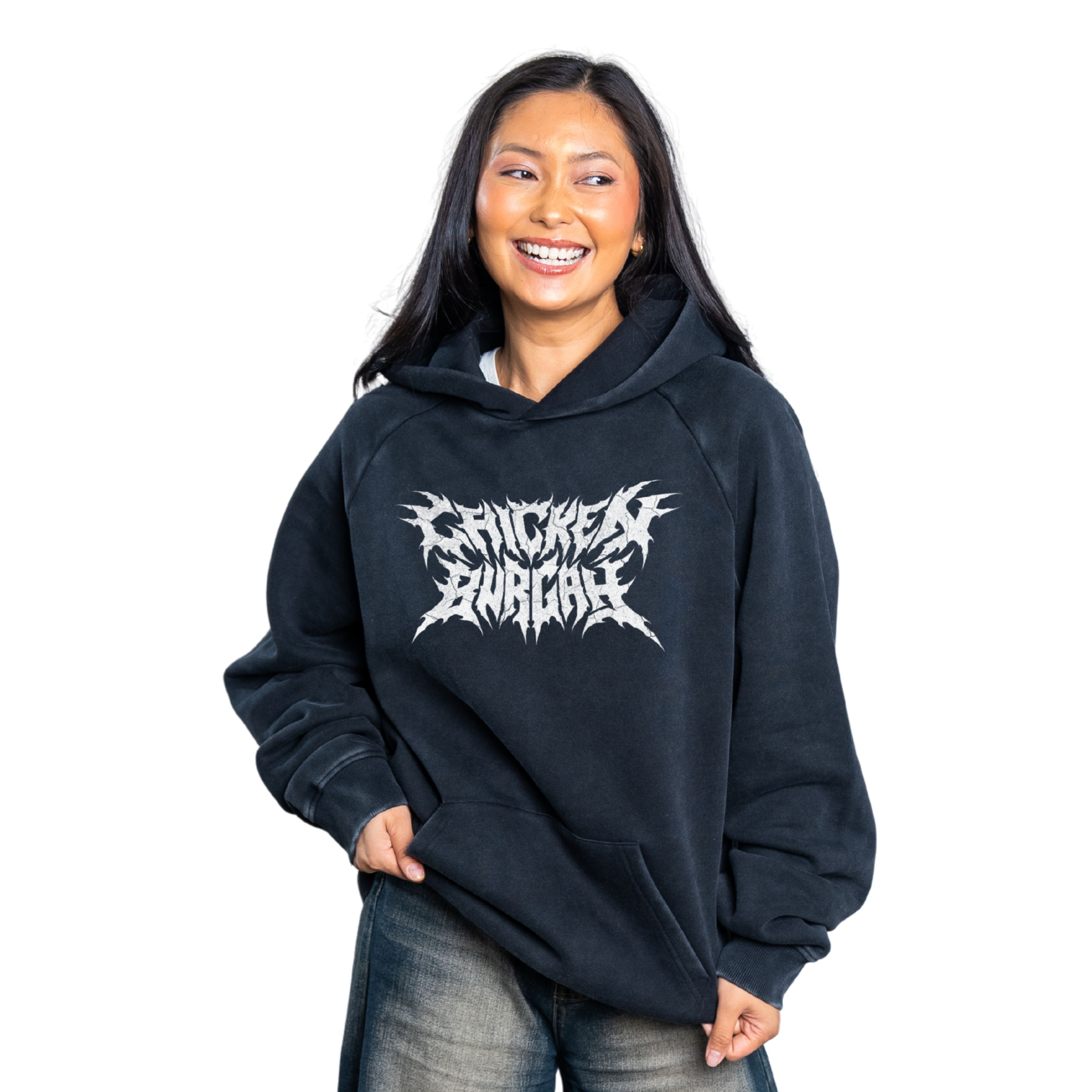 CHICKEN BURGAH VINTAGE BLACK HOODIE