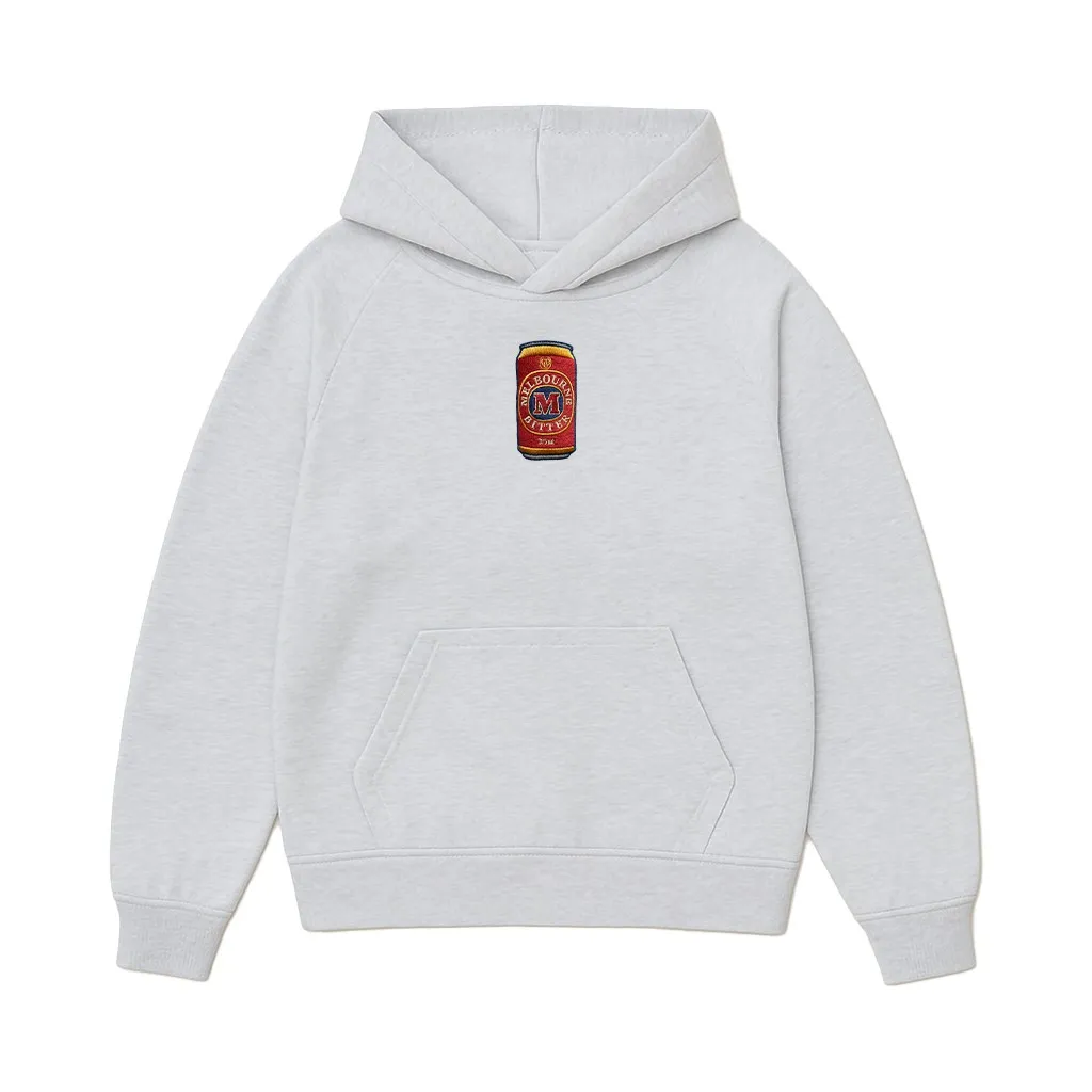WHITE MARLE MELBOURNE BITTER CAN EMBROIDERED HOODIE WHITE MARLE MELBOURNE BITTER CAN EMBROIDERED HOODIE