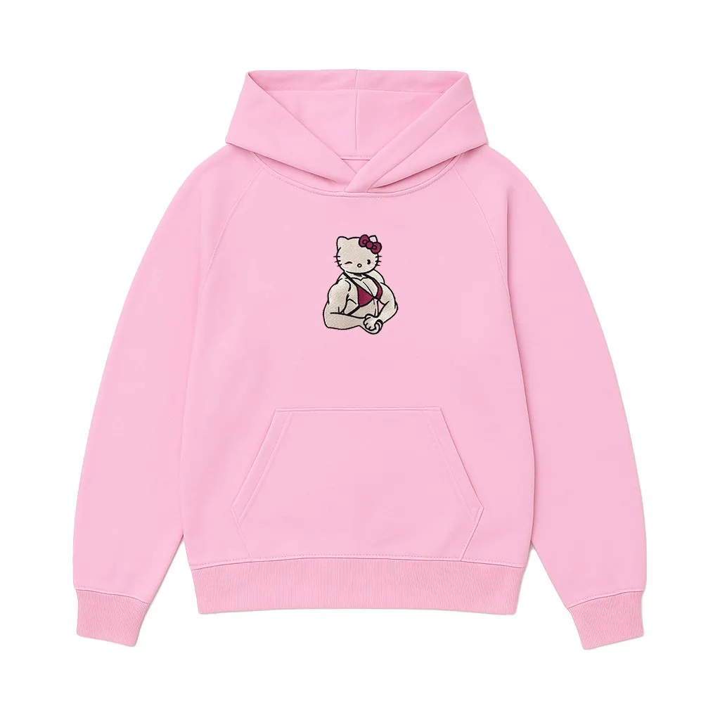 BUFF KITTY EMBROIDERED PINK HOODIE