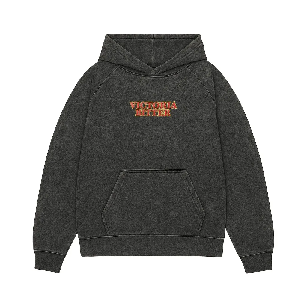 VICTORIA BITTER SPELLOUT EMBROIDERED VINTAGE BLACK HOODIE VICTORIA BITTER SPELLOUT EMBROIDERED VINTAGE BLACK HOODIE