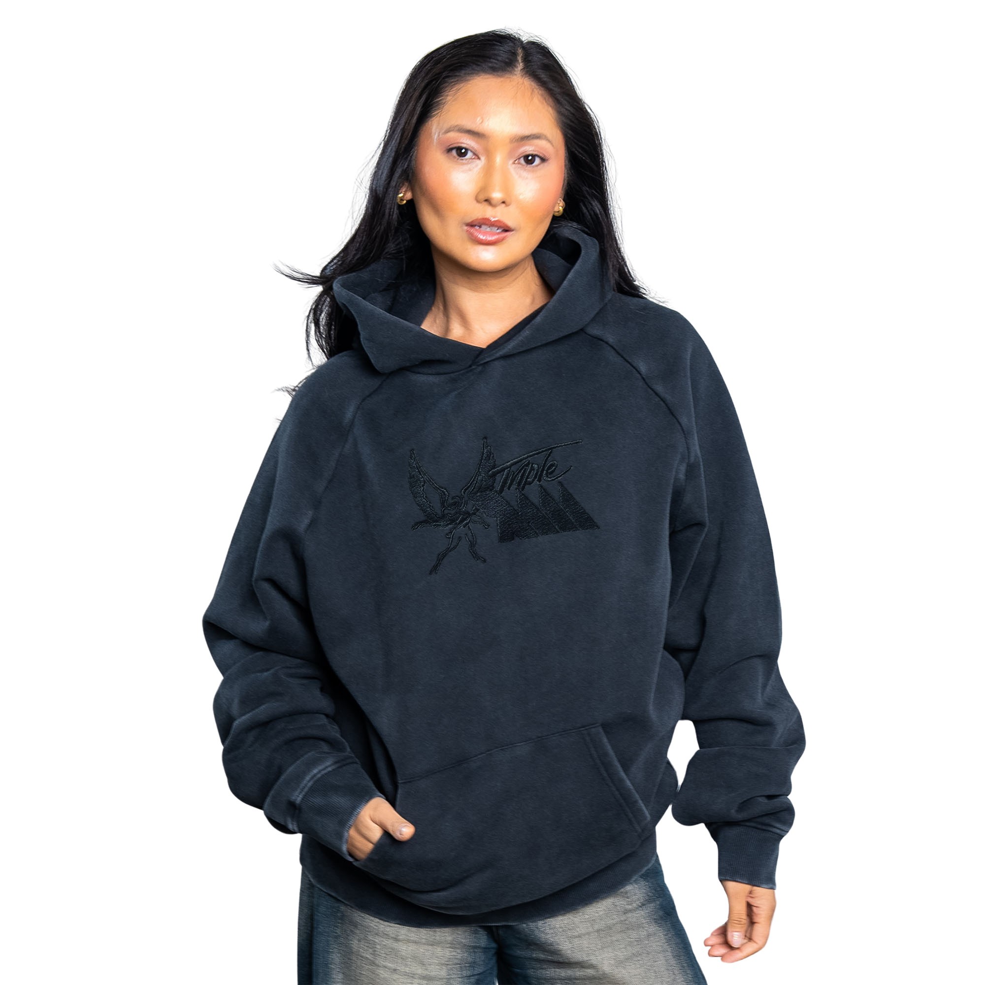 TRIPLE M BLACKOUT EDITION EMBROIDERED VINTAGE BLACK HOODIE