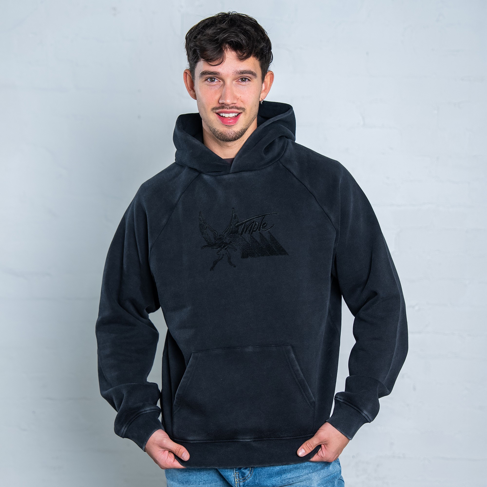 TRIPLE M BLACKOUT EDITION EMBROIDERED VINTAGE BLACK HOODIE